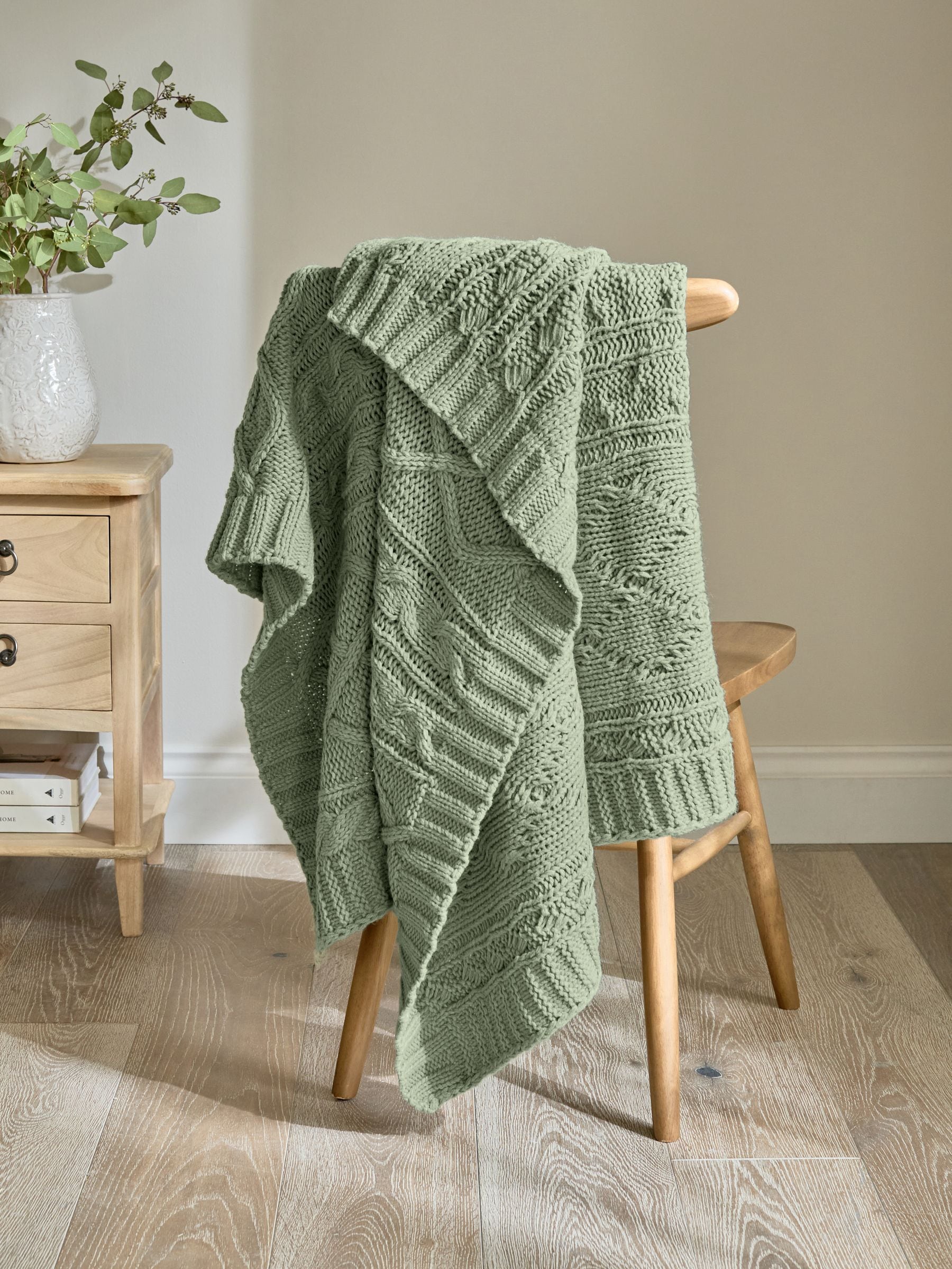 Sage Green Cable Knit Throw