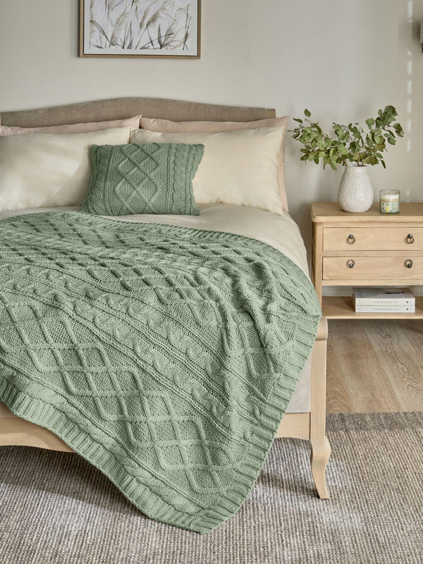 Sage Green Cable Knit Throw