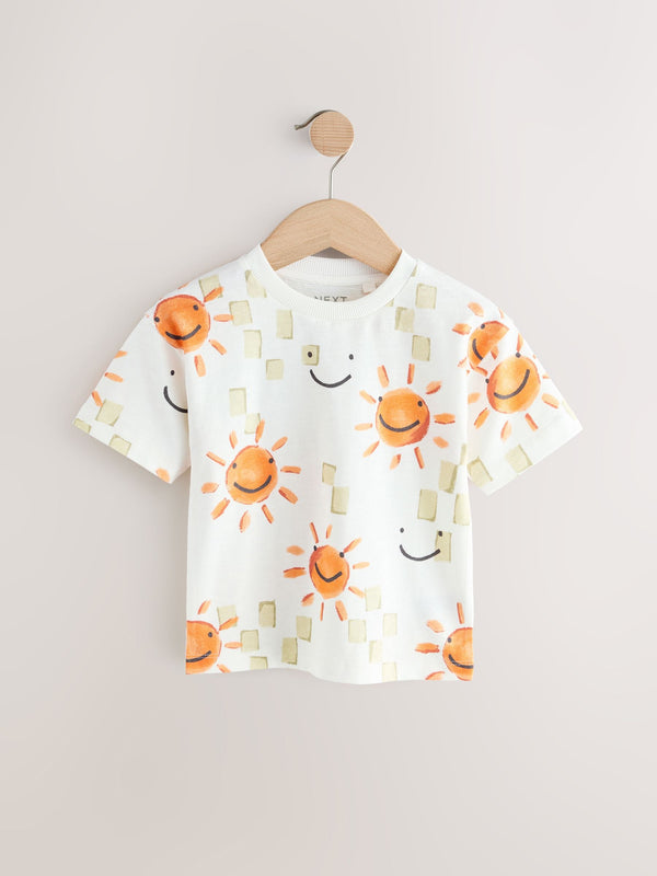 White Happy Face 100% Cotton Short Sleeve All-Over-Print T-Shirt (3mths-7yrs)