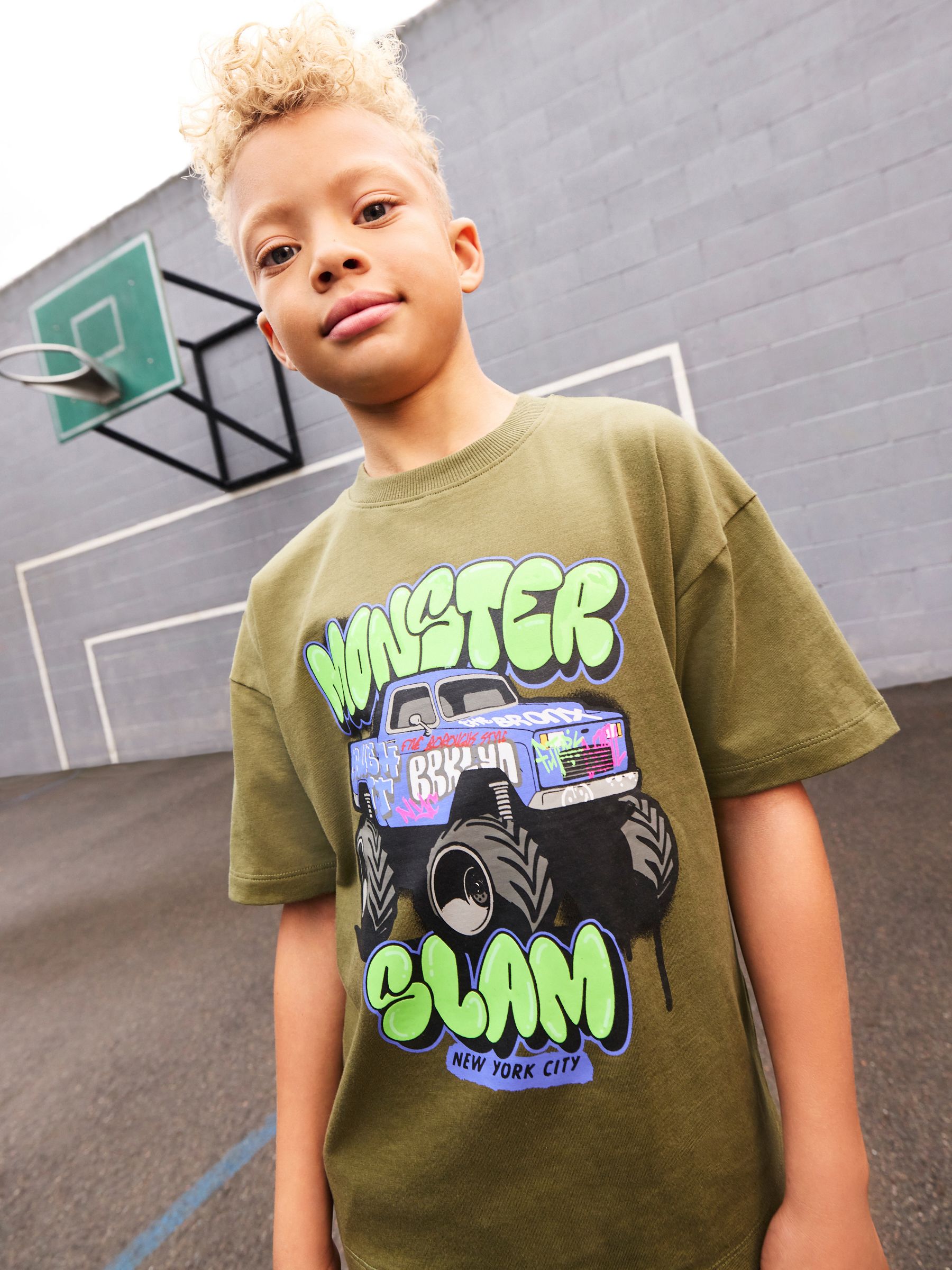 Khaki Green Truck Relaxed Fit Short Sleeve Graphic T-Shirt (3-16yrs)