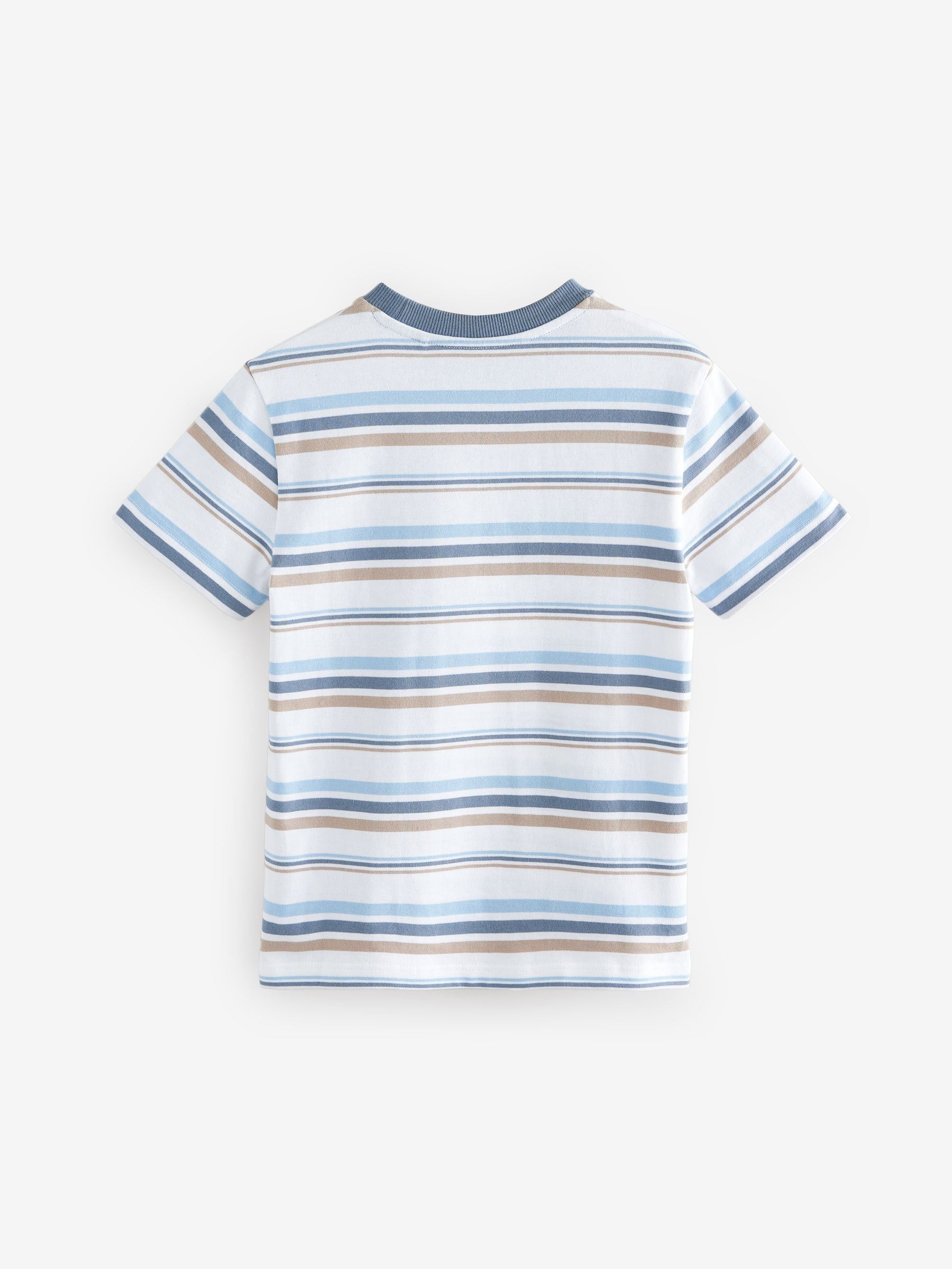 Blue/Ecru Regular Fit Stripe Short Sleeve 100% Cotton T-Shirt (3-16yrs)