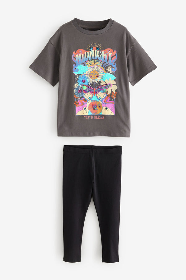 Grey Sequin Graphic T-Shirt and Leggings Set (3-16yrs)