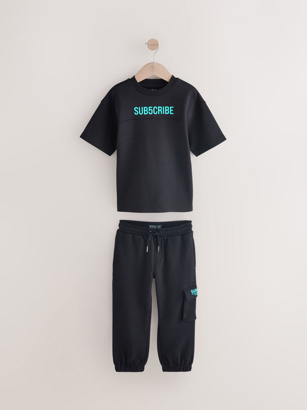 Black Sub5cribe 100% Cotton T-Shirt and Joggers Set (3-16yrs)