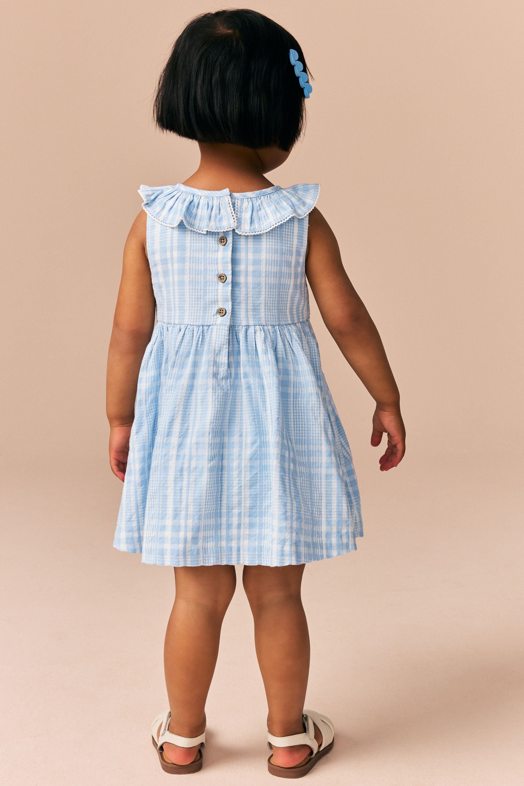 Blue Embroidered Shirred Collar Dress (3mths-8yrs)