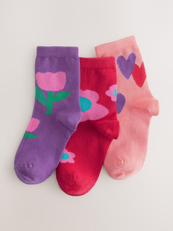 Red/Purple Cotton Rich Ankle Socks 3 Pack