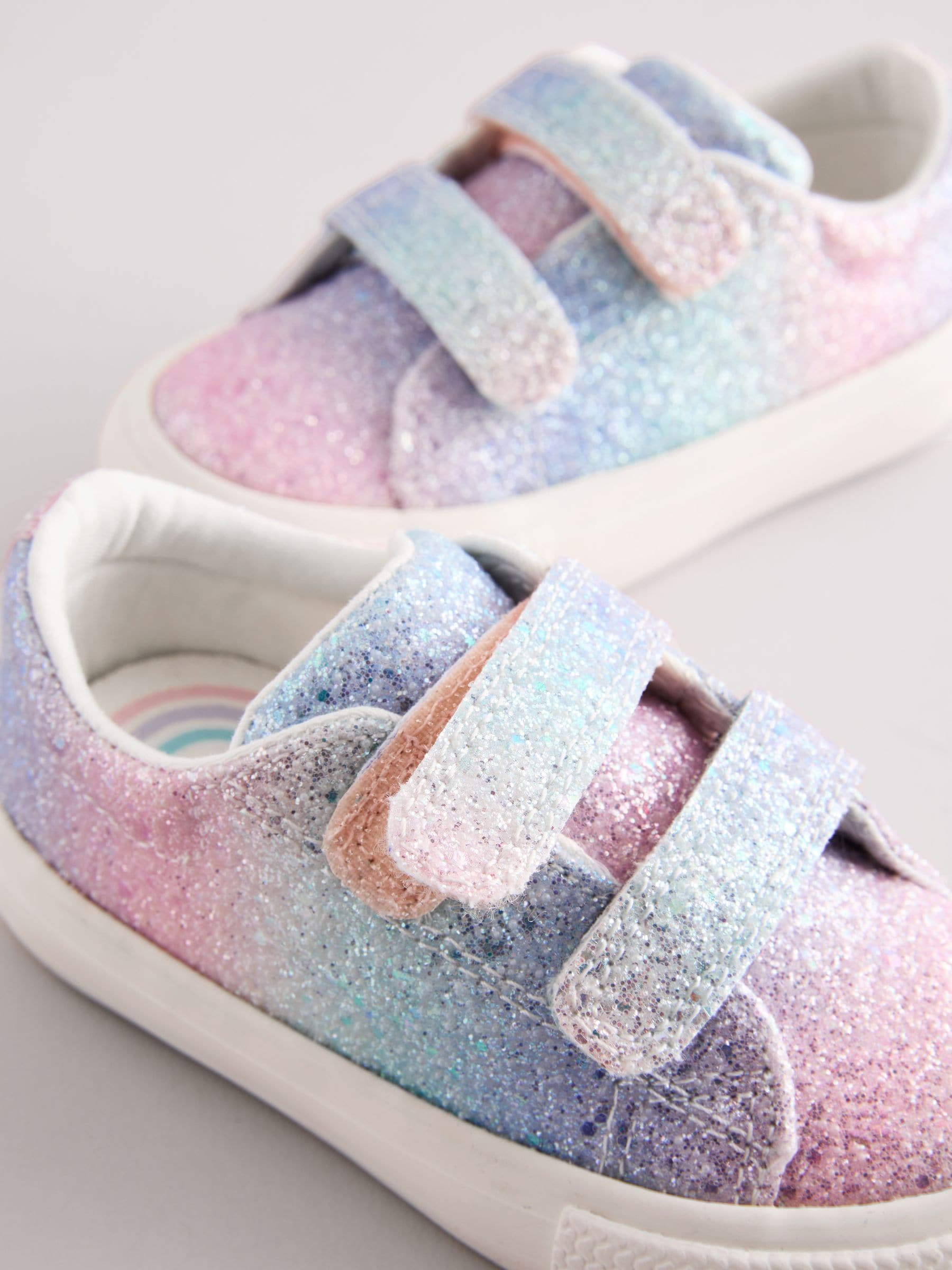 Rainbow Glitter Wide Fit (G) Chunky Trainers With Touch Fastening