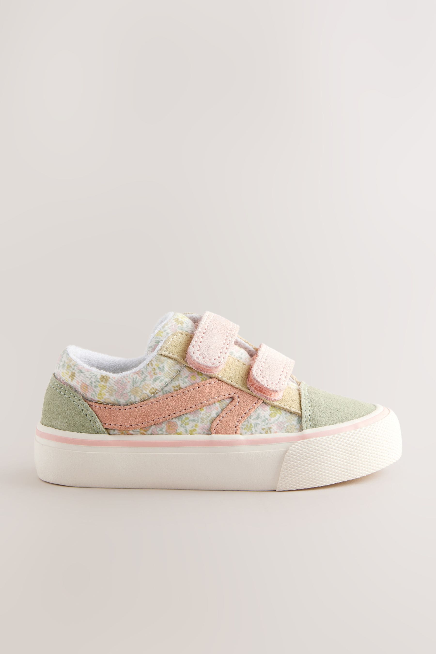 Sage Green Floral Wide Fit (G) Touch Fasten Strap Printed Trainers