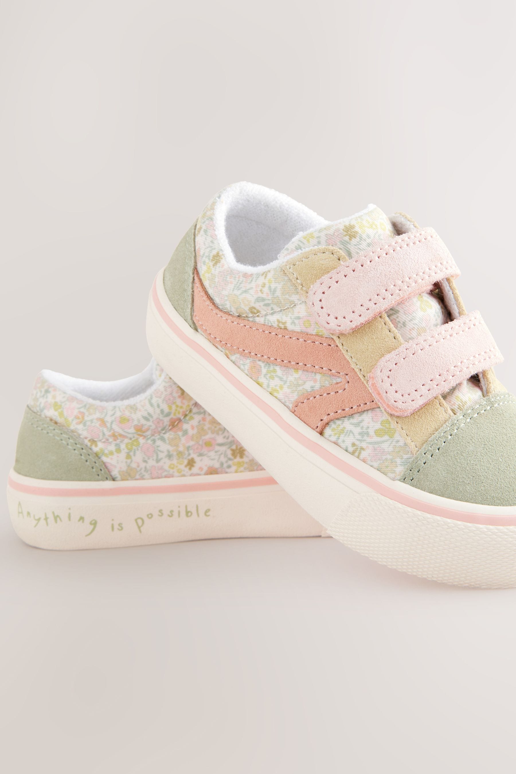 Sage Green Floral Wide Fit (G) Touch Fasten Strap Printed Trainers