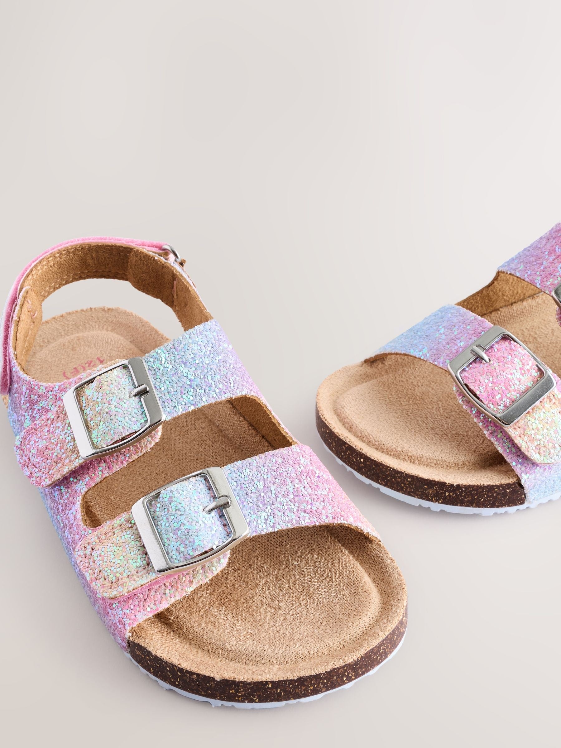 Multi Glitter Wide Fit (G) Corkbed Double Two Strap Sandals