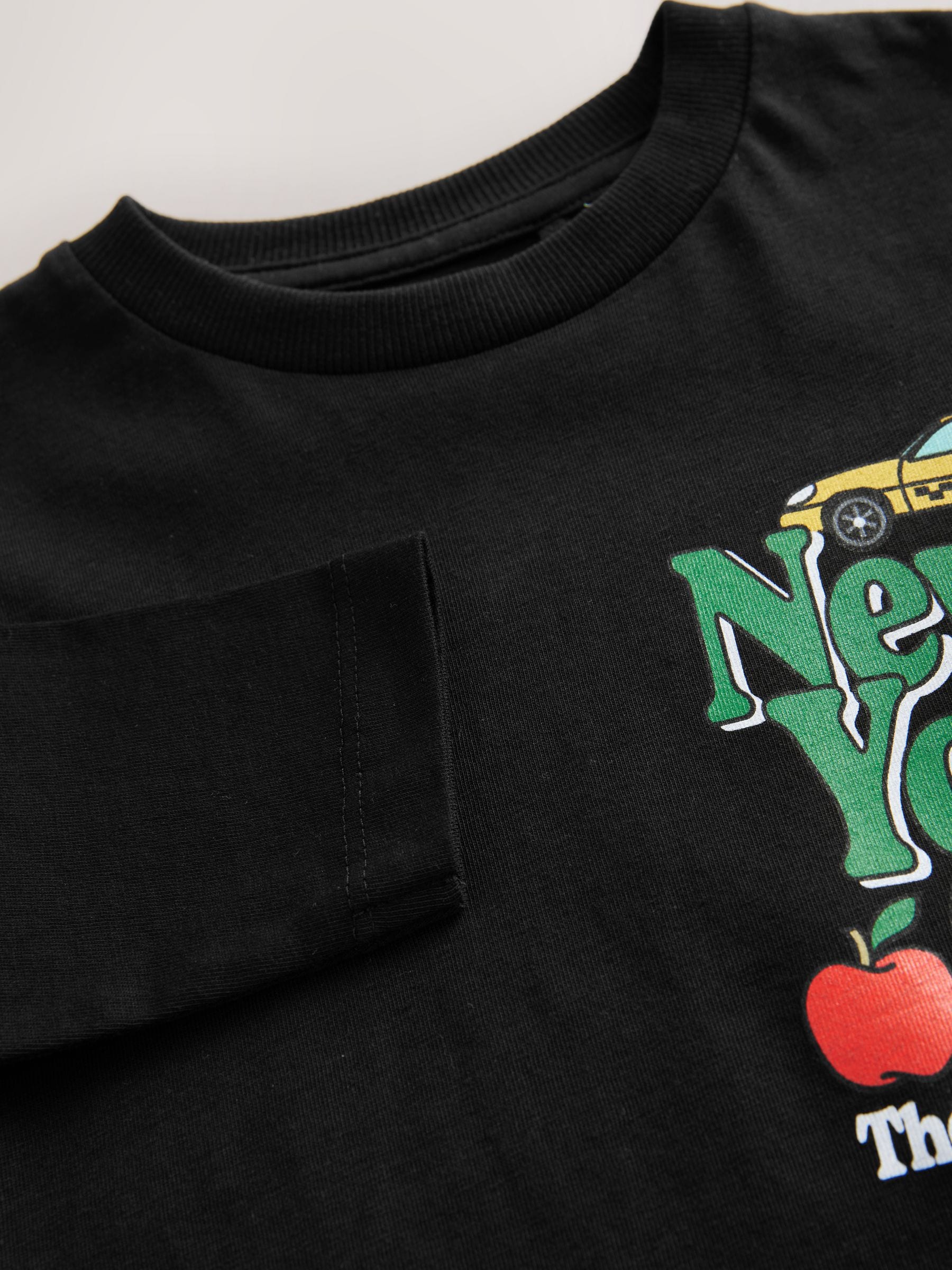 Black NYC Back Print Long Sleeve 100% Cotton T-Shirt (3mths-7yrs)