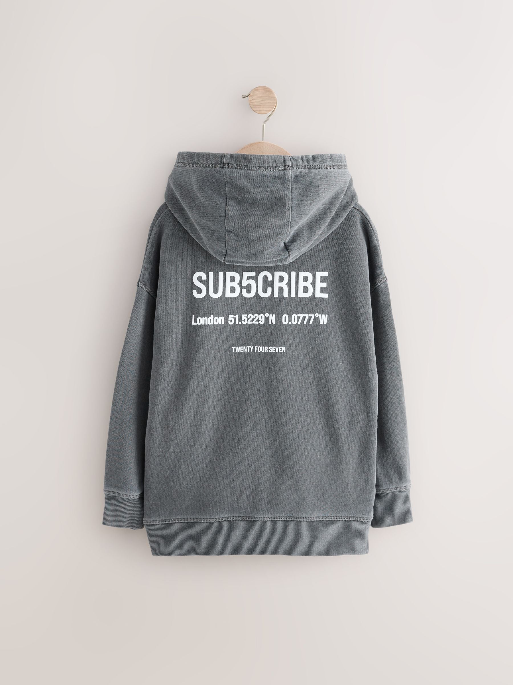 Grey Washed Hoodie Subscribe Hoodie (3-16yrs)