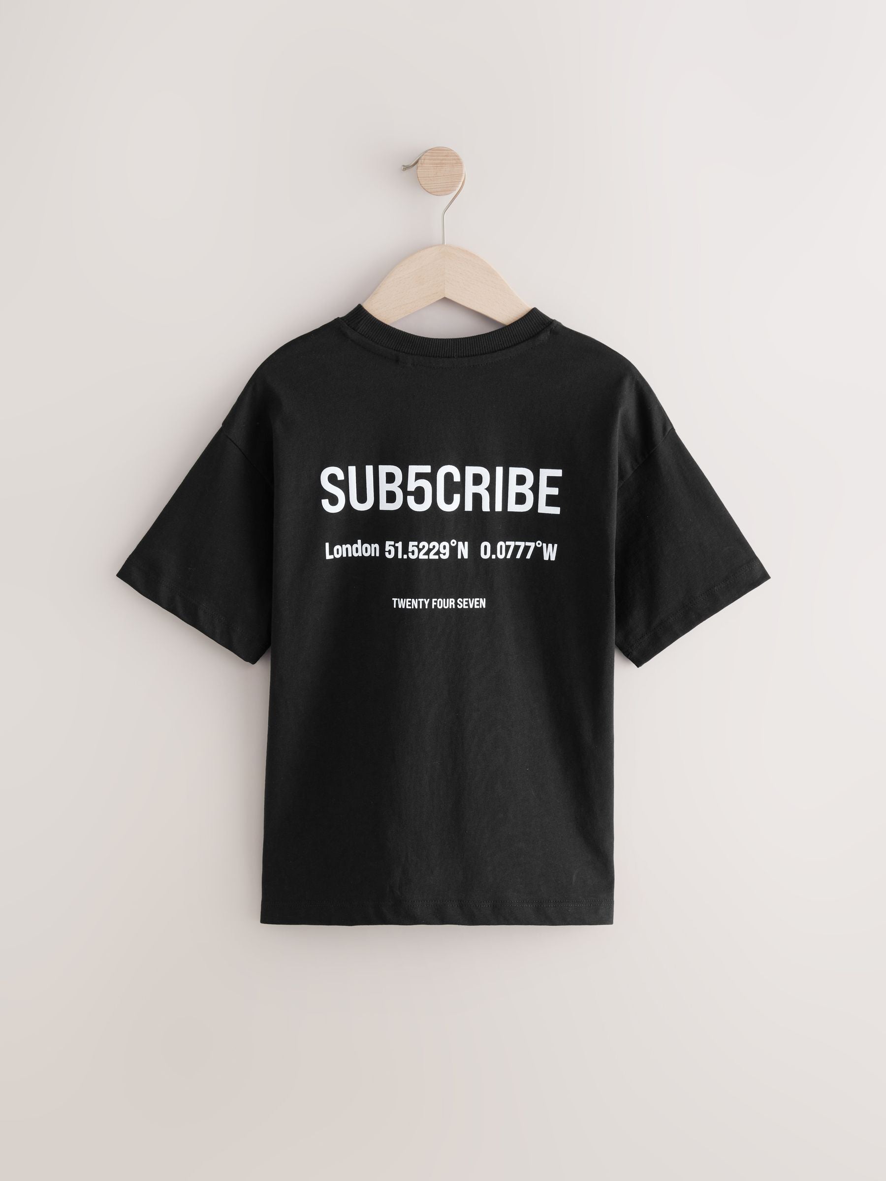 Black Relaxed Fit Subcribe Short Sleeve 100% Cotton T-Shirt (3-16yrs)