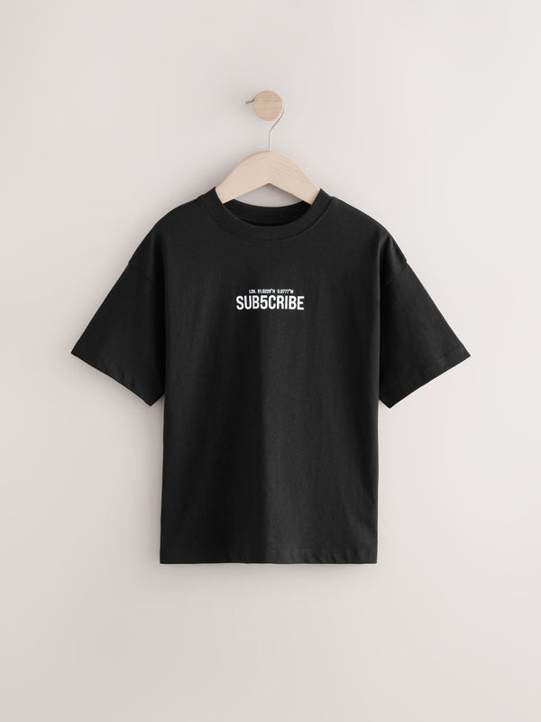 Black Relaxed Fit Subcribe Short Sleeve 100% Cotton T-Shirt (3-16yrs)