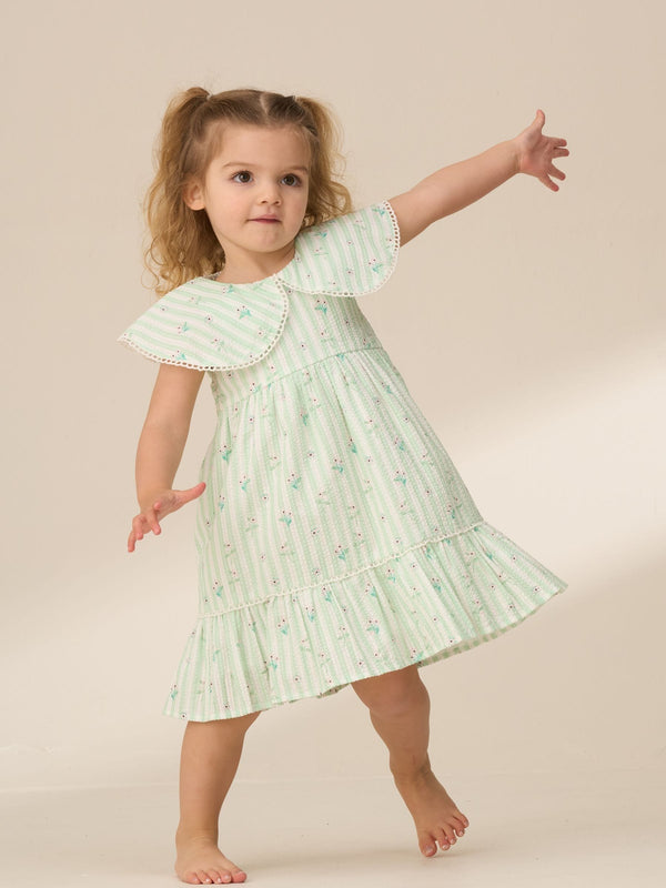 Angel & Rocket Green Ellery Seersucker Stripe 100% Cotton Dress