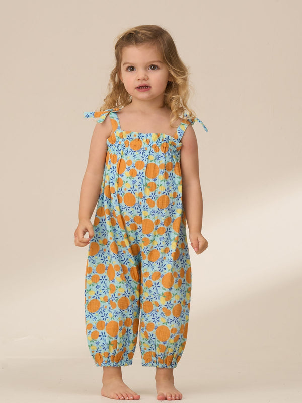 Angel & Rocket Blue Carrie Double Cloth Fruit Print 100% Cotton Romper