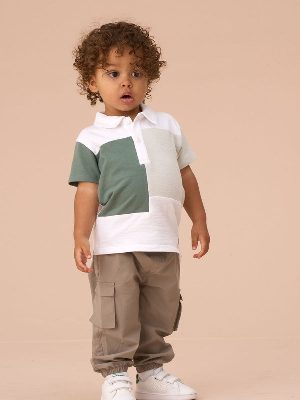 Angel & Rocket White Kane 100% Cotton Textured Colour Block Polo Shirt