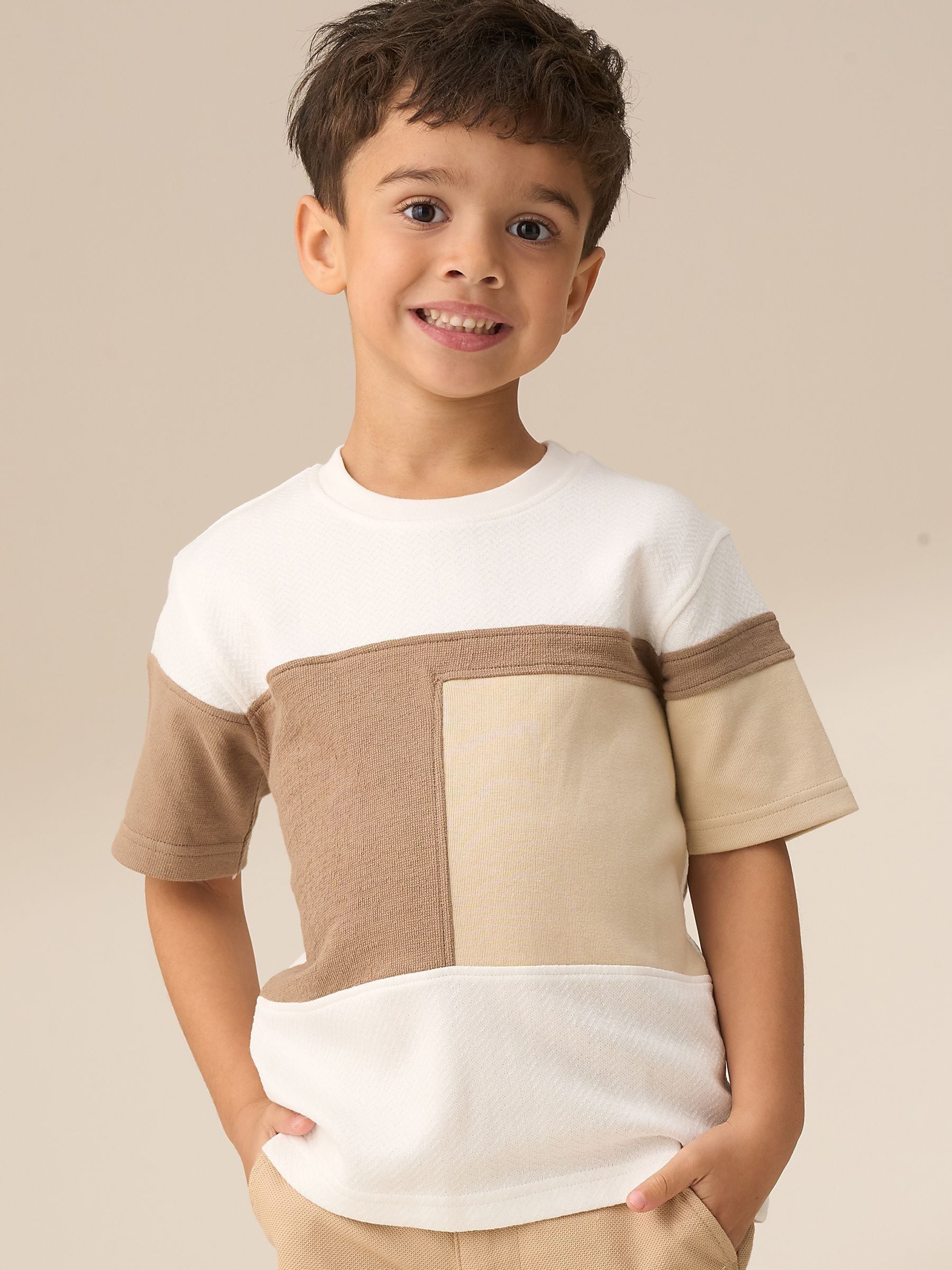 Angel & Rocket Cream Callum Textured Block T-Shirt