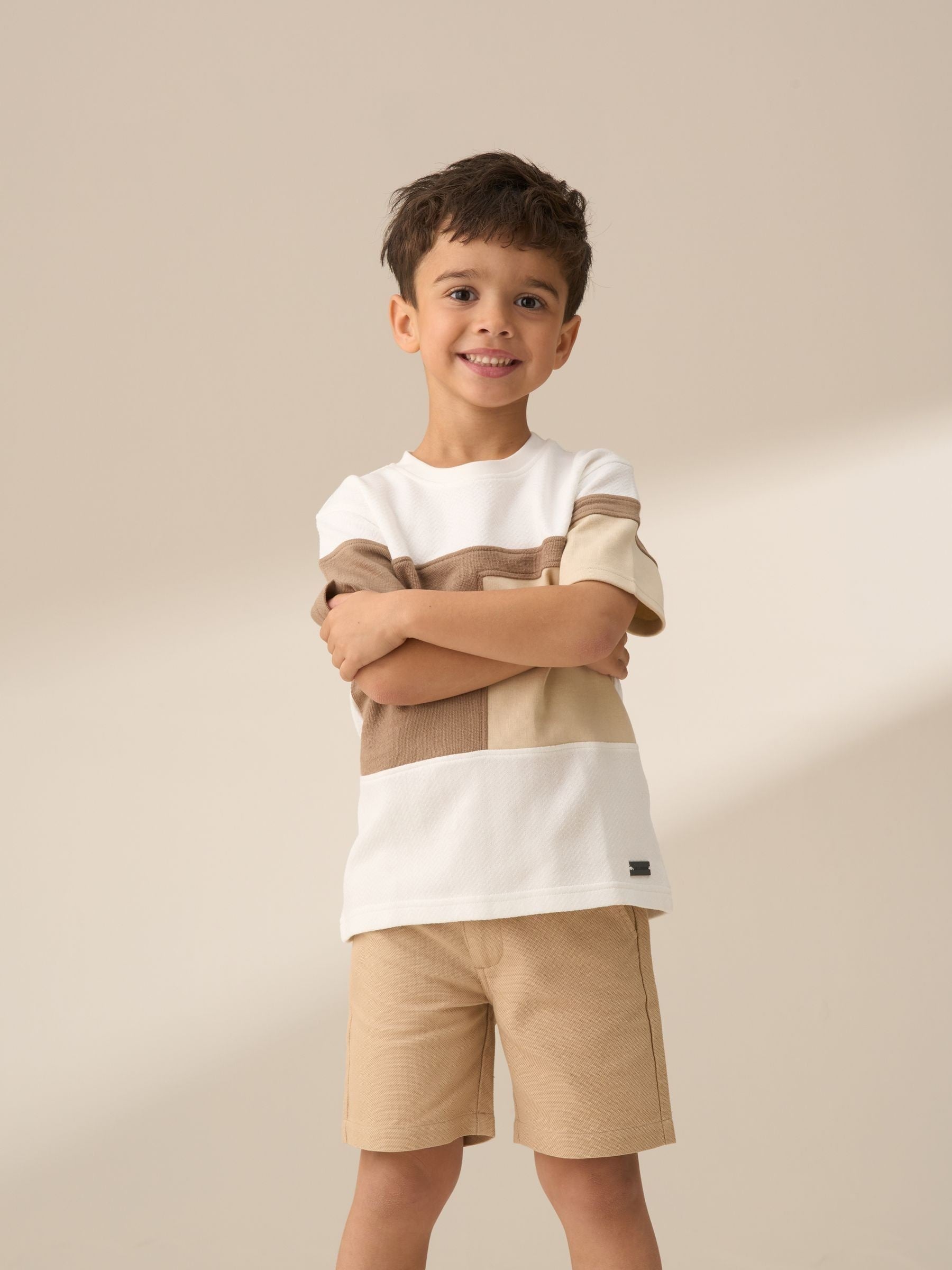 Angel & Rocket Cream Callum Textured Block T-Shirt