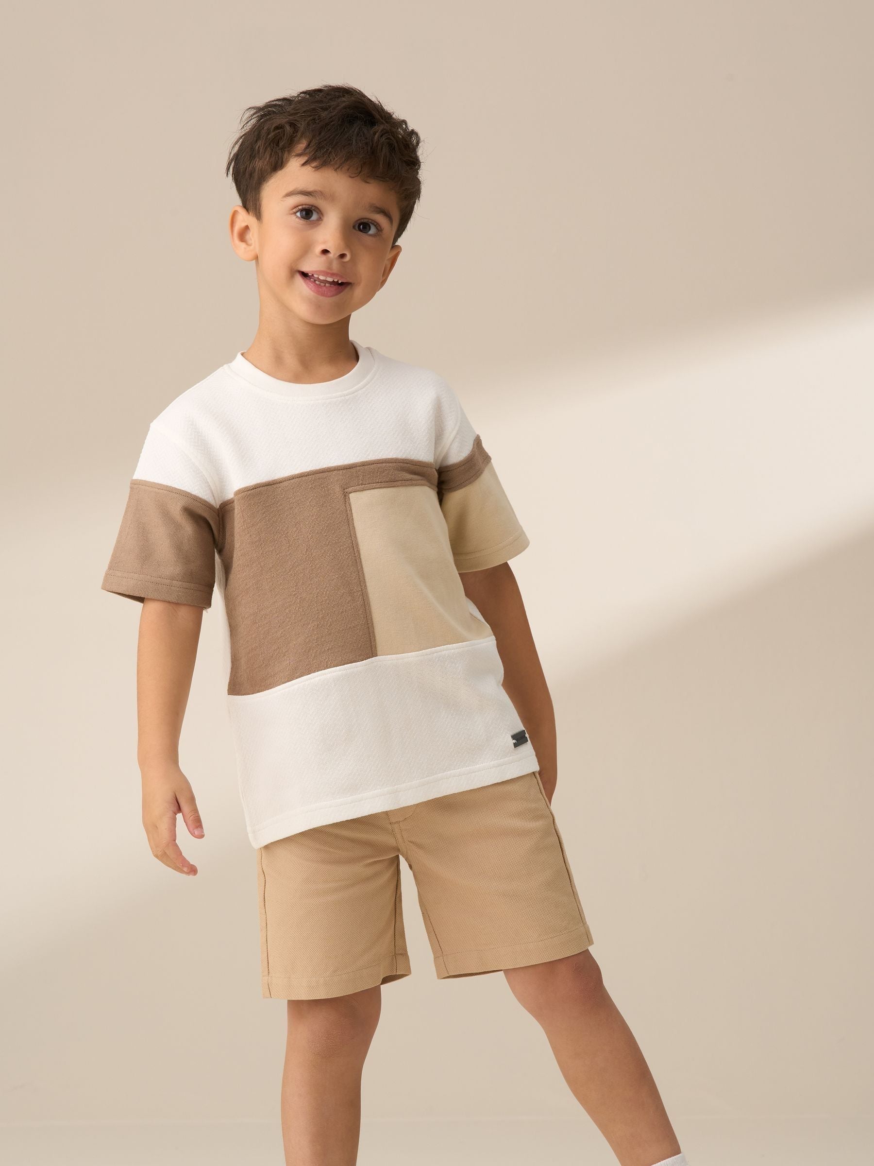 Angel & Rocket Cream Callum Textured Block T-Shirt