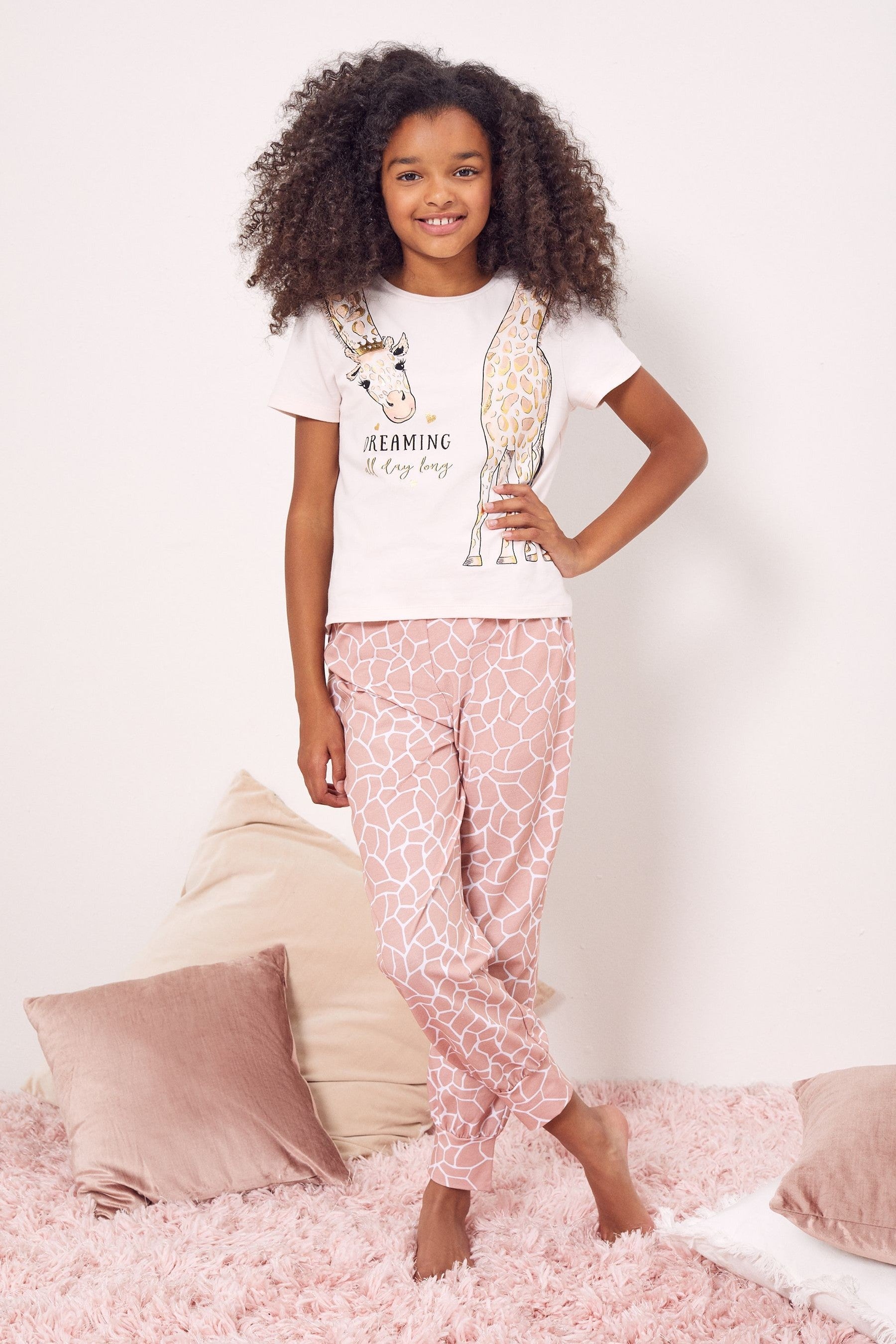 Pink Giraffe Short Sleeve Long Leg Pyjama Set