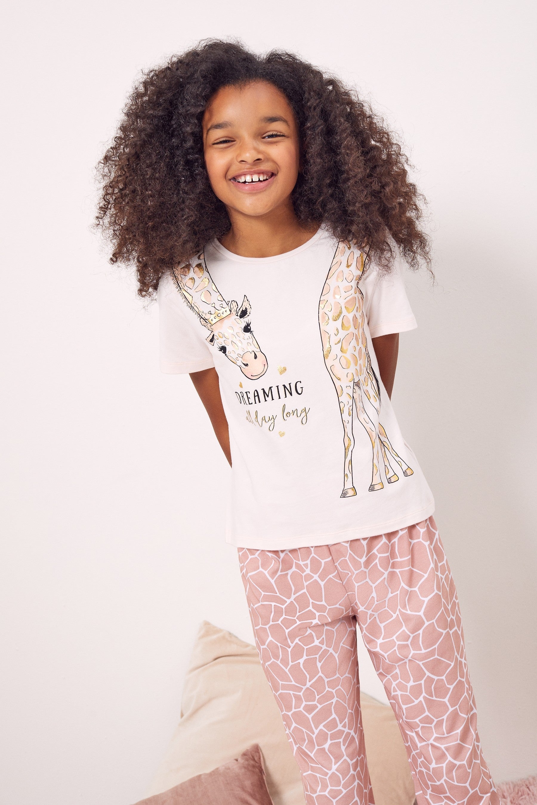 Pink Giraffe Short Sleeve Long Leg Pyjama Set