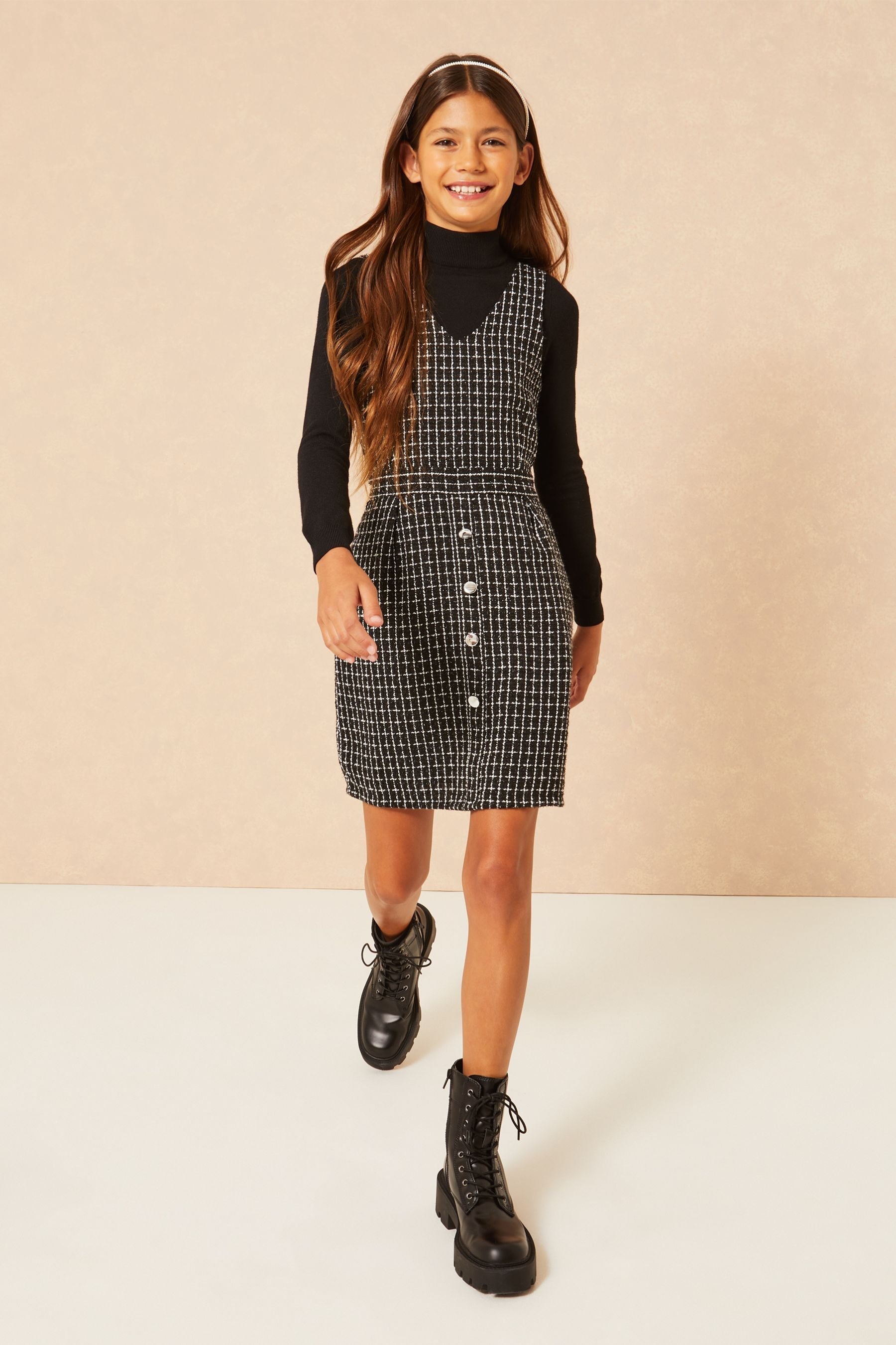 Monochrome Pinny Knitted Dress