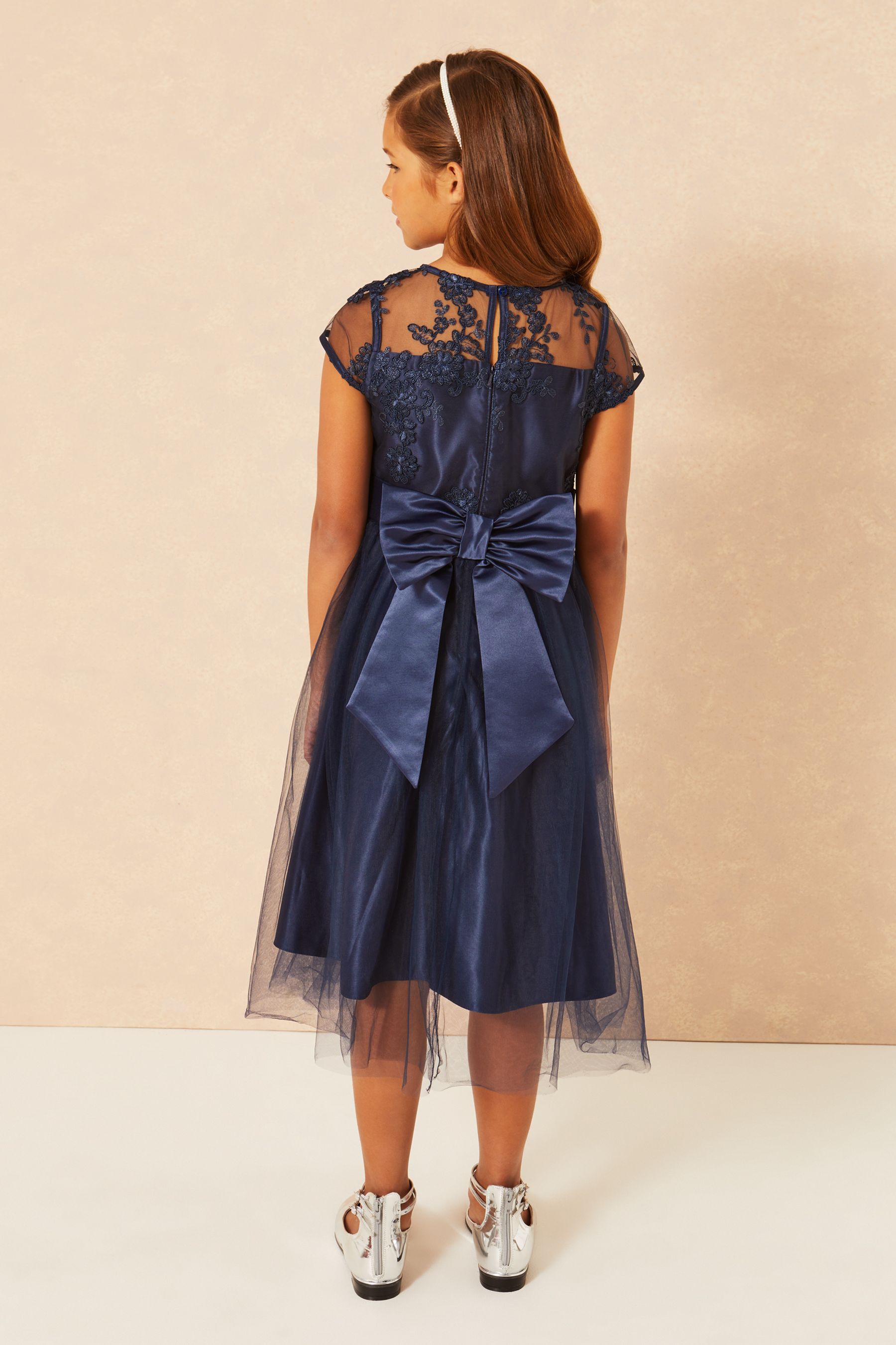 Navy Lace Bodice Occasion Dress