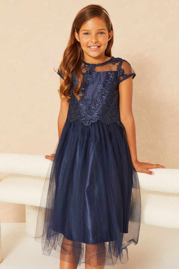 Navy Lace Bodice Occasion Dress