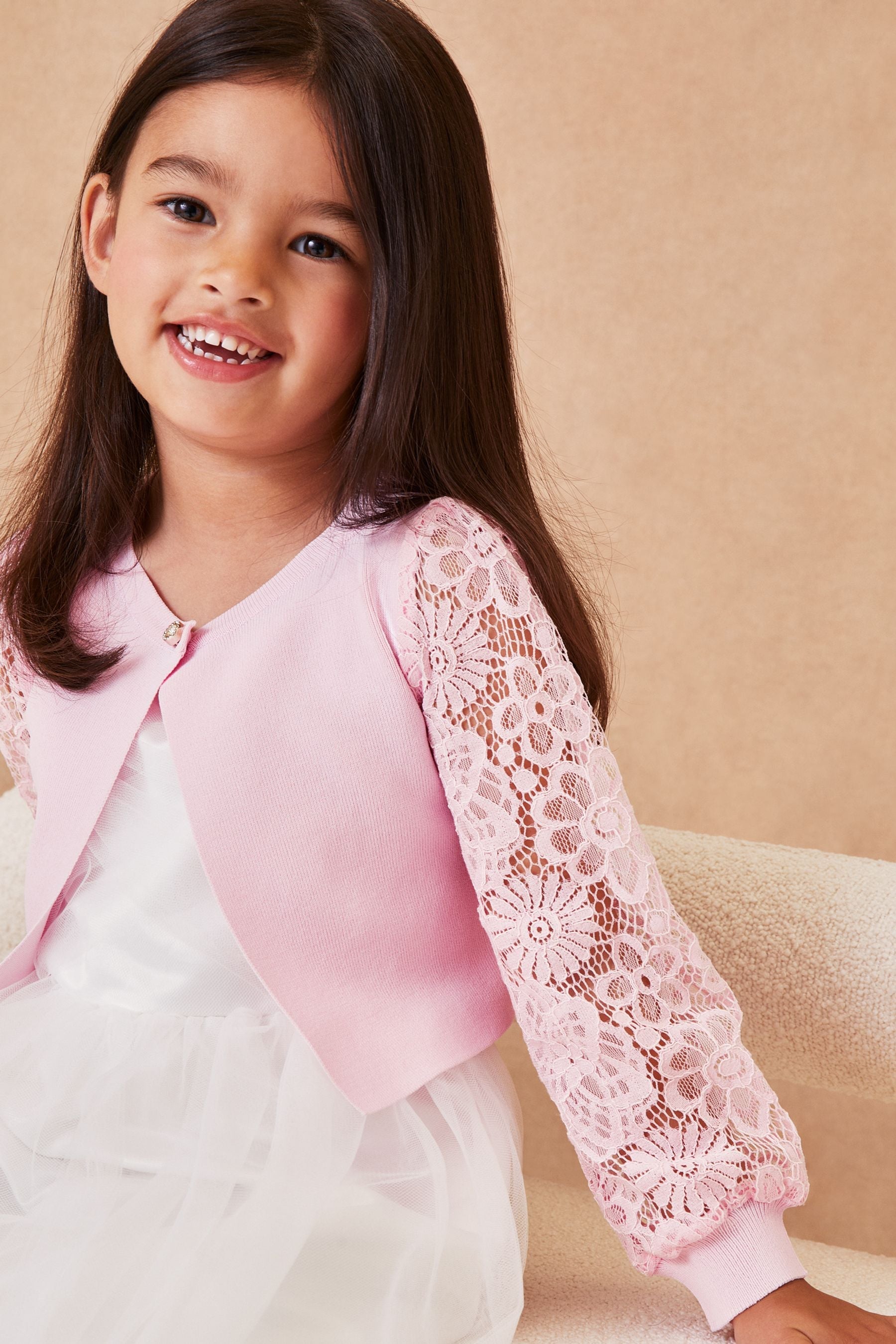 Pink Mini Lace Sleeve Occasion Cardigan