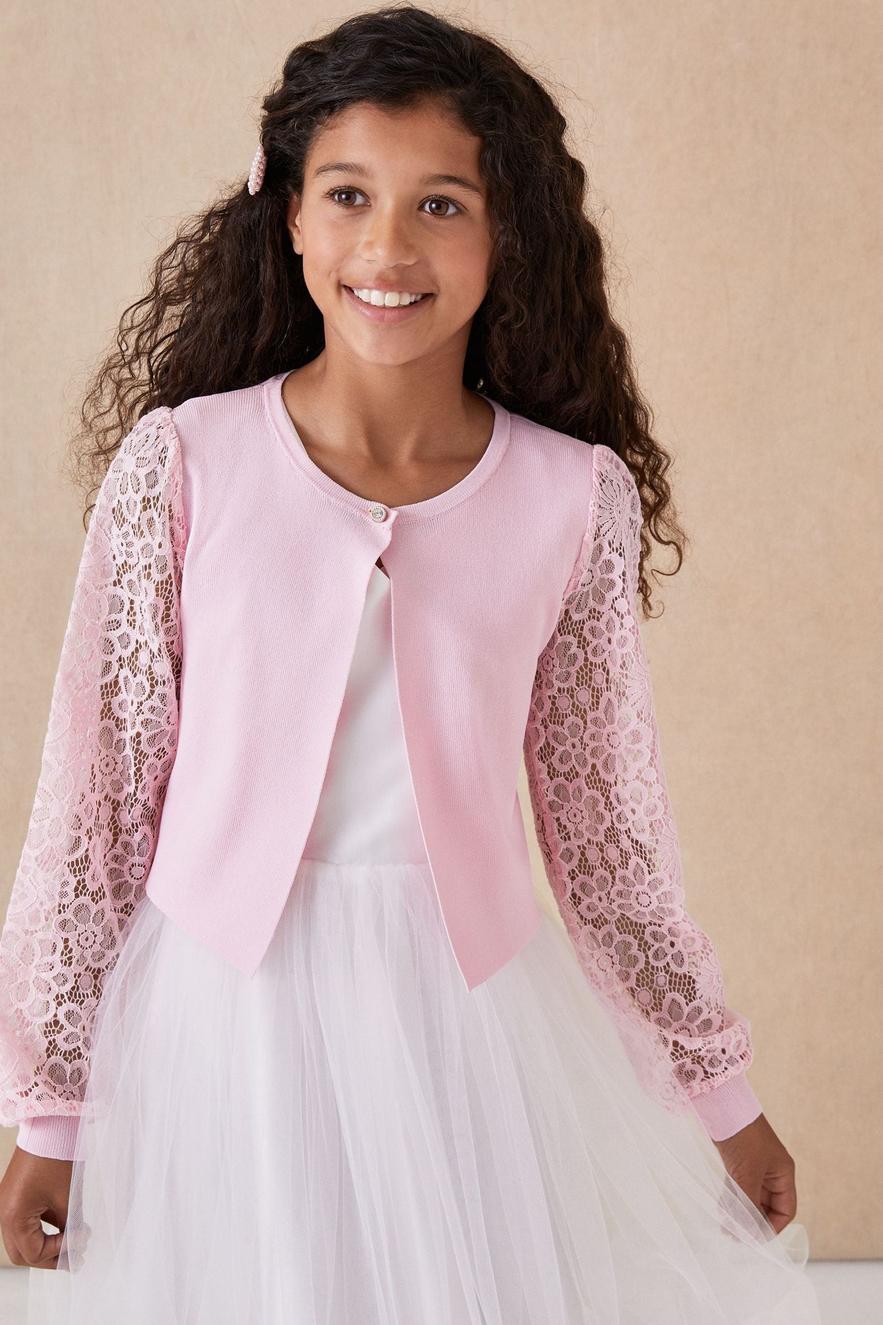 Pink Lace Sleeve Occasion Cardigan