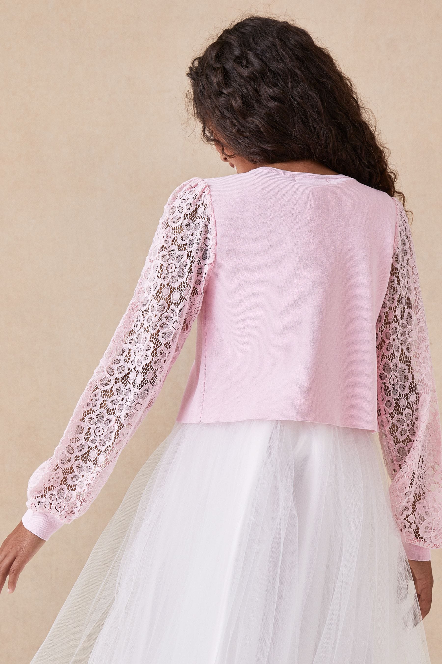 Pink Lace Sleeve Occasion Cardigan