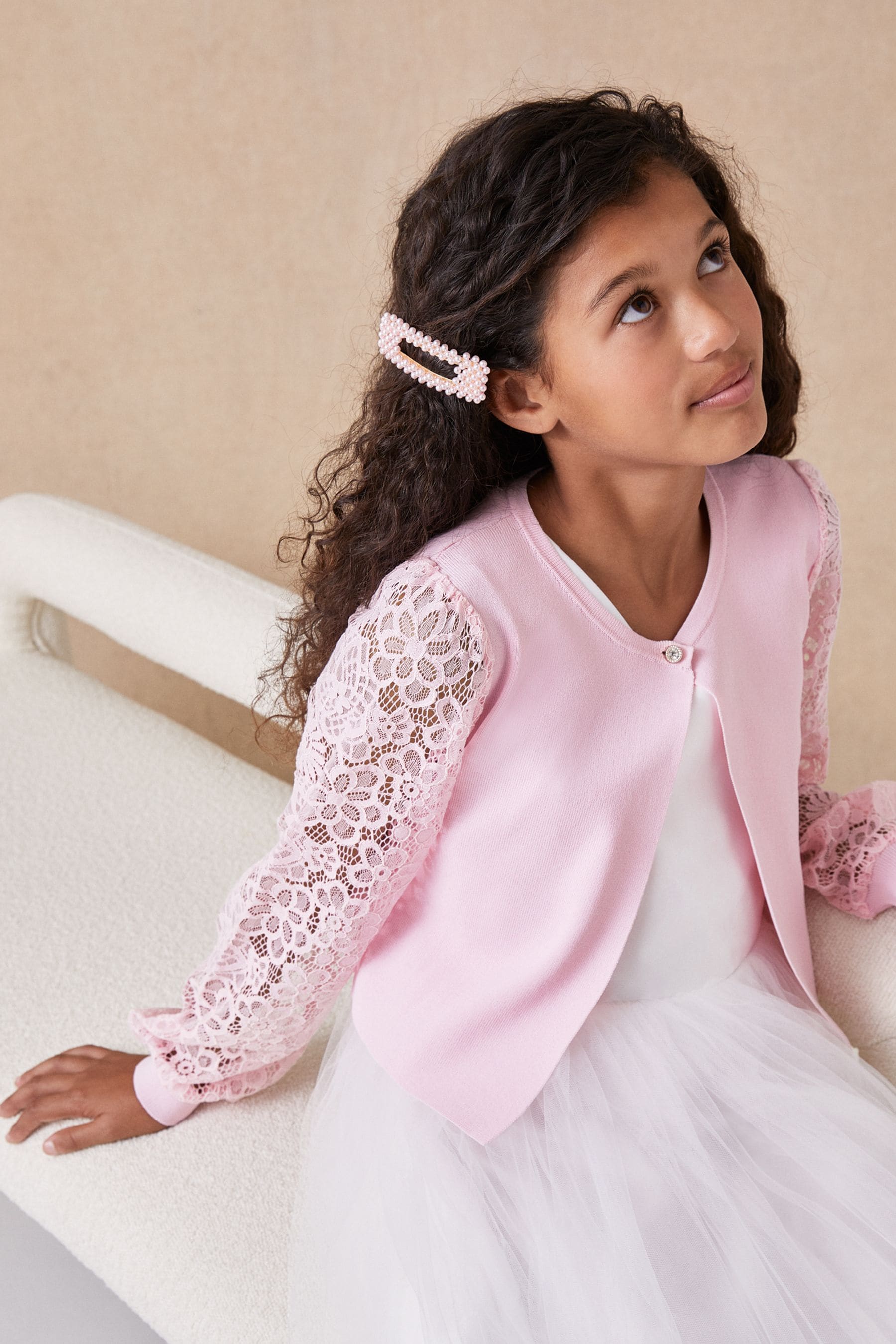 Pink Lace Sleeve Occasion Cardigan