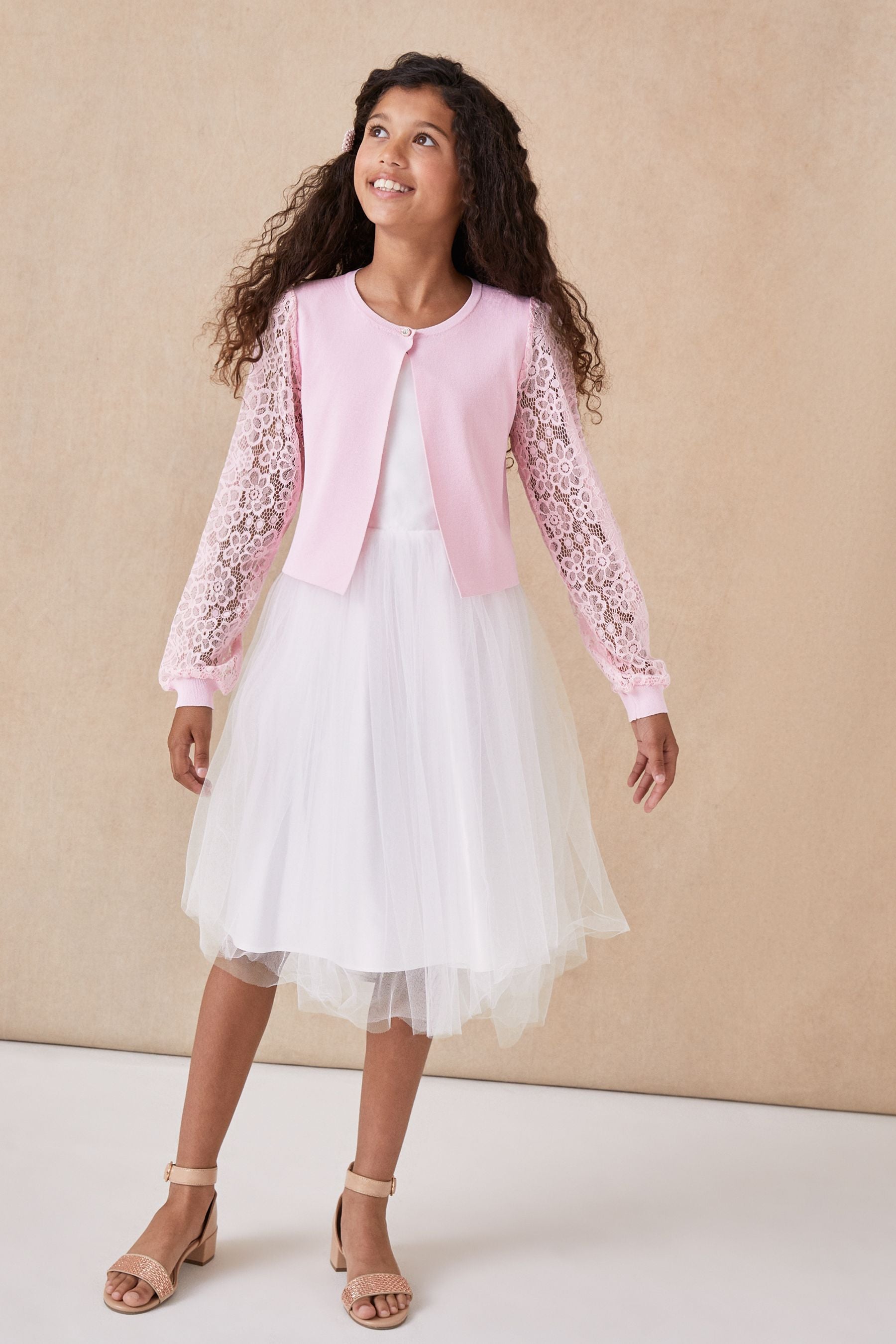 Pink Lace Sleeve Occasion Cardigan