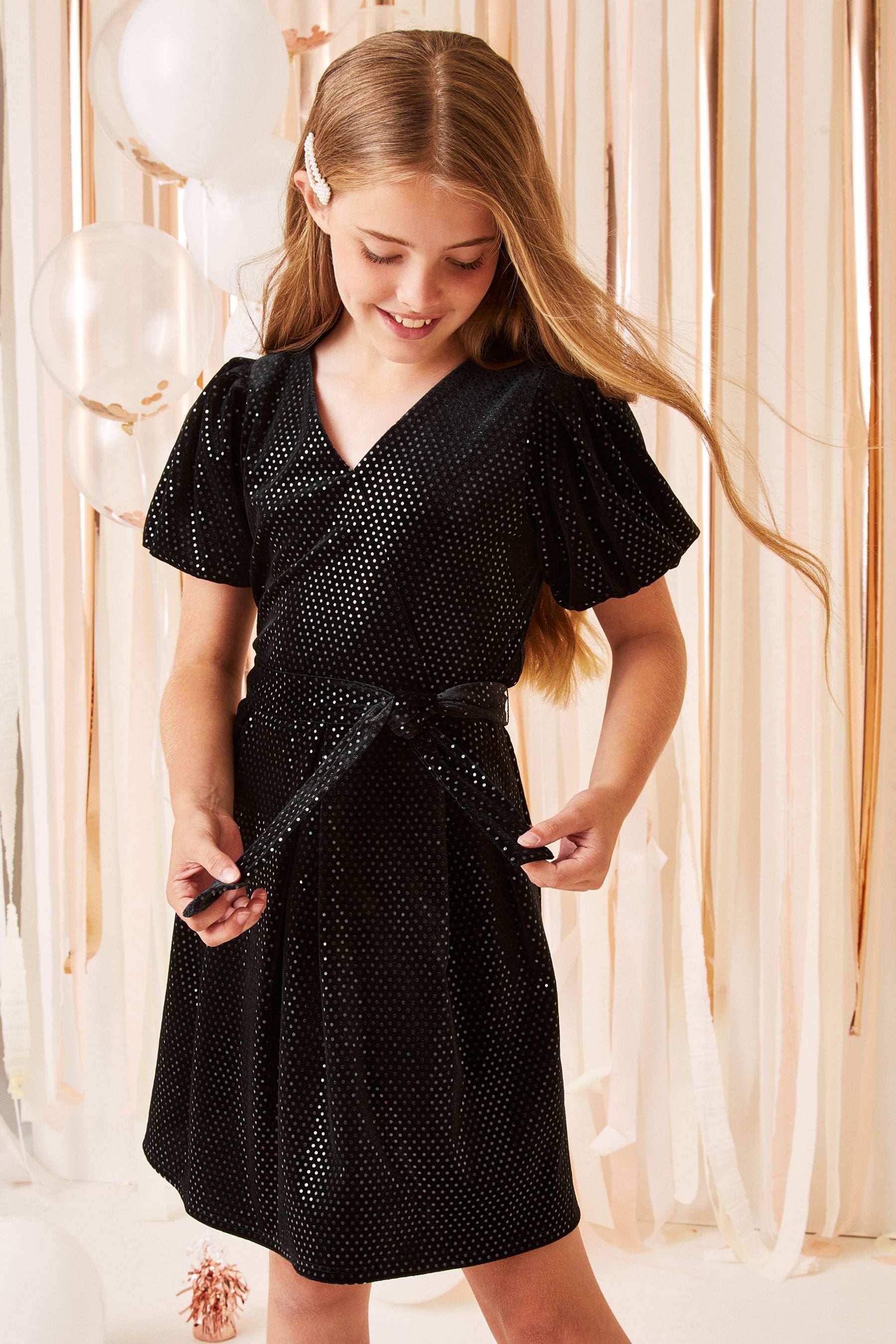 Black Sequin Puff Sleeve Occasion Dress