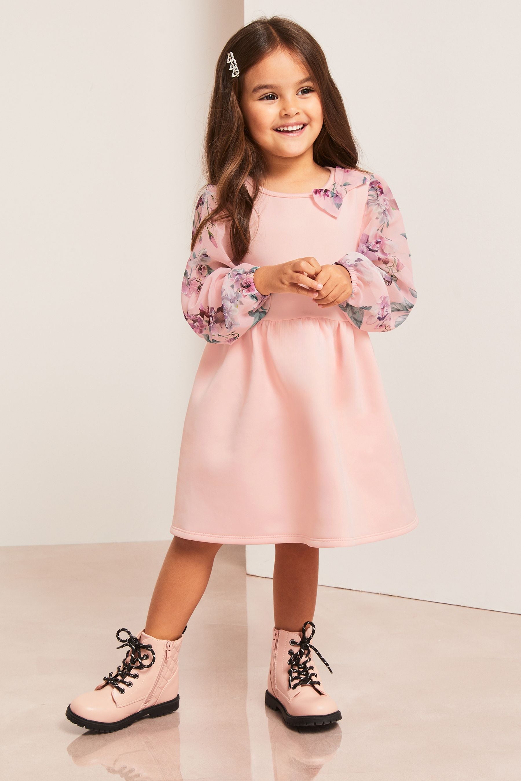 Lipsy Pink Chiffon Sleeve Scuba Dress