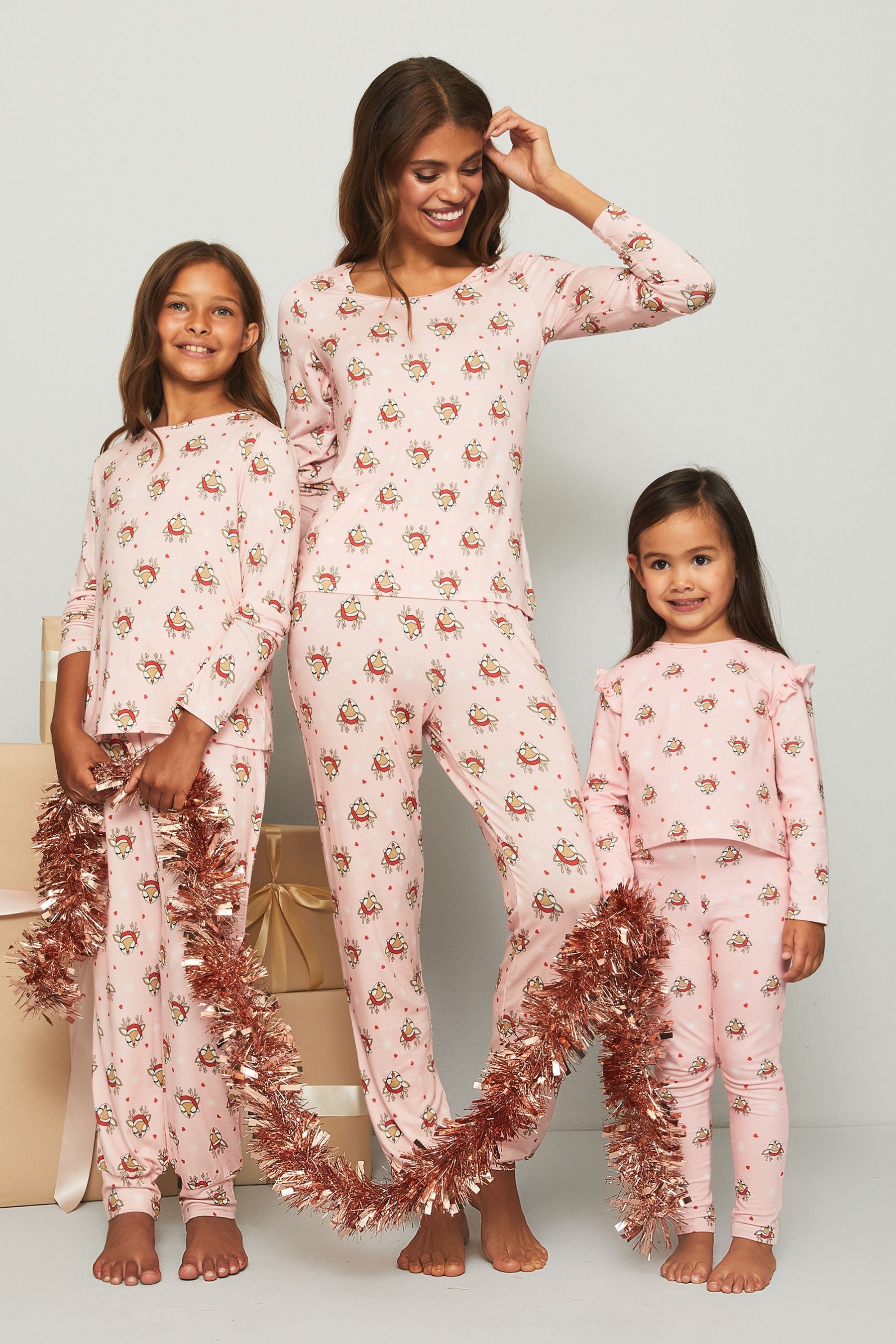 Pink Reindeer Mini Jersey Christmas Pyjamas