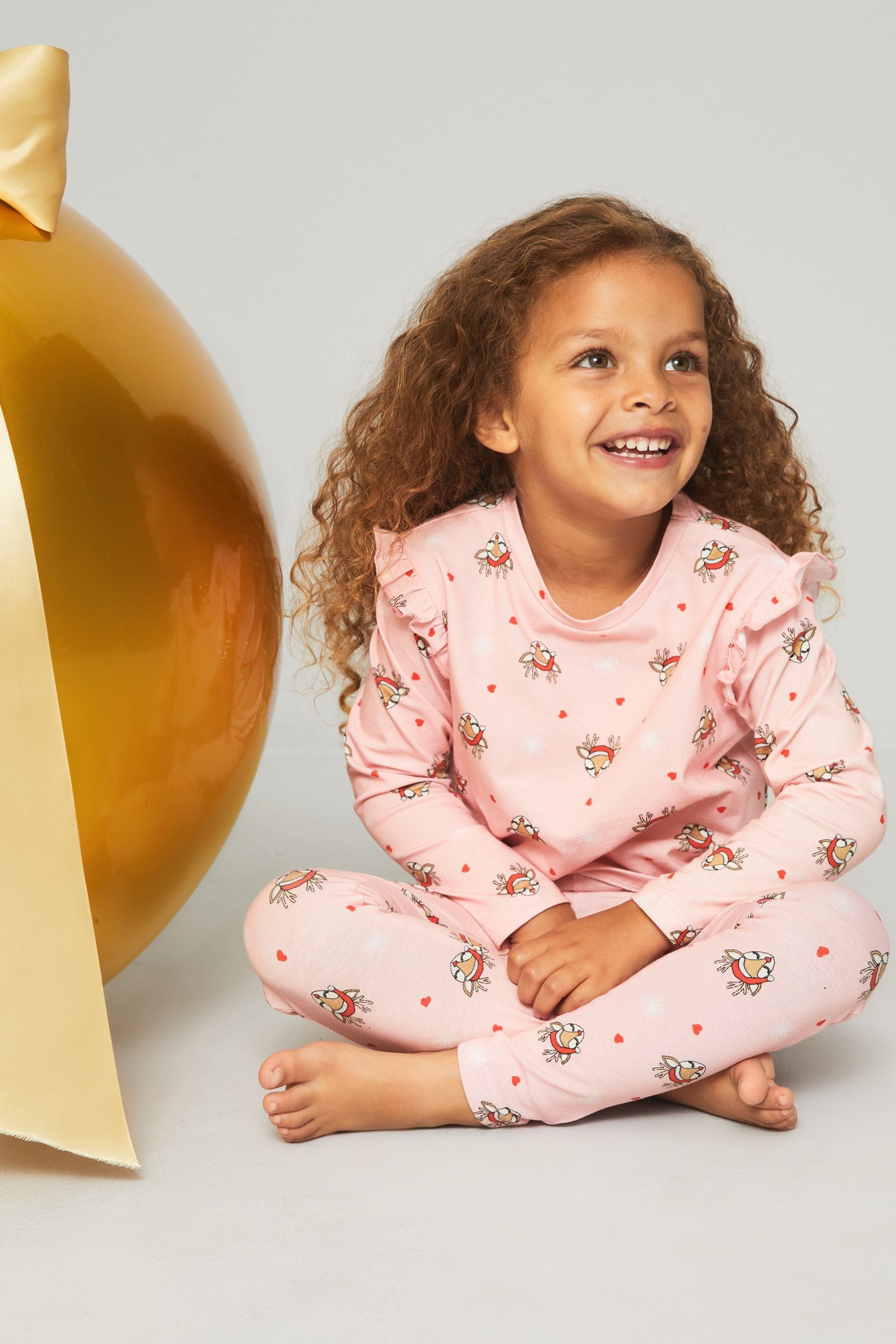 Pink Reindeer Mini Jersey Christmas Pyjamas