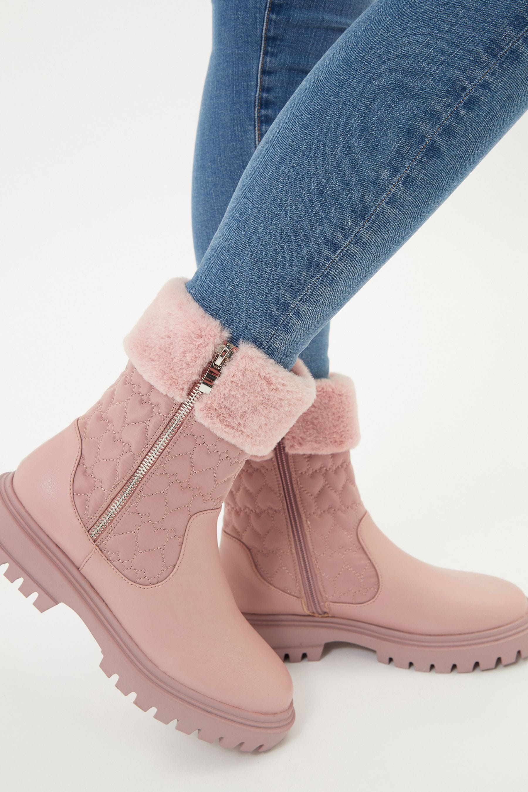 Pink Lipsy Girl Flat Faux Fur Trim Ankle Boot