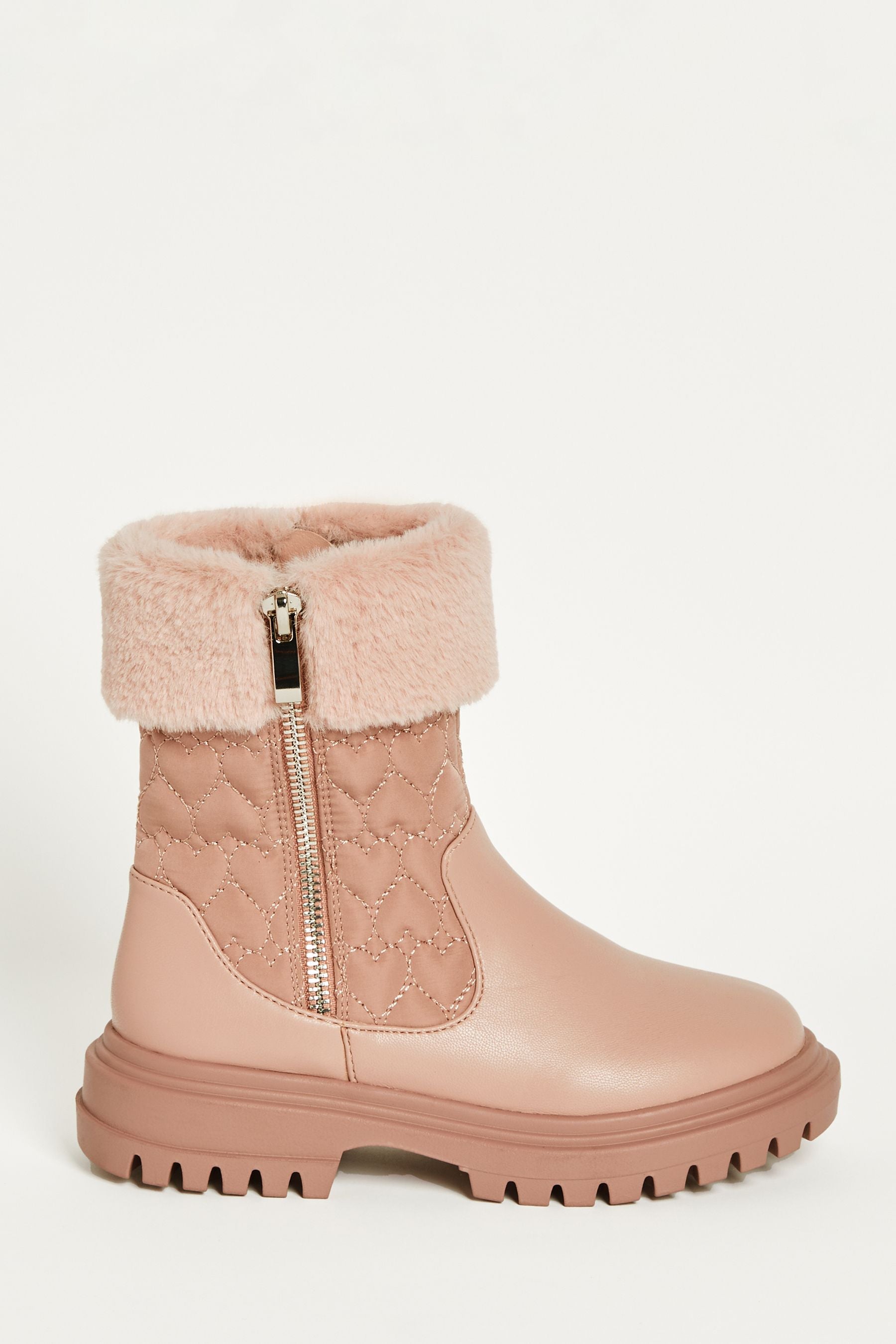 Pink Lipsy Girl Flat Faux Fur Trim Ankle Boot