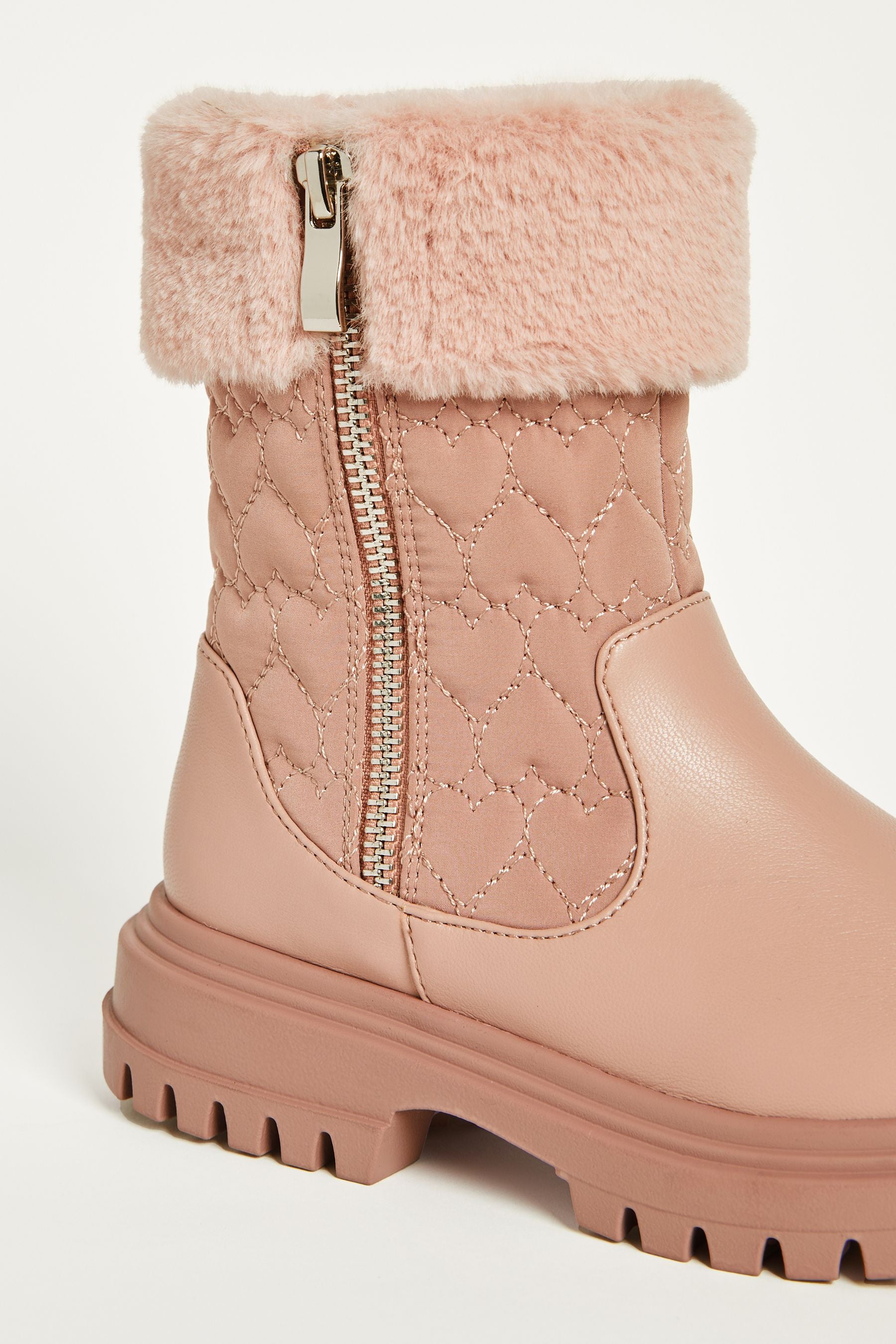 Pink Lipsy Girl Flat Faux Fur Trim Ankle Boot