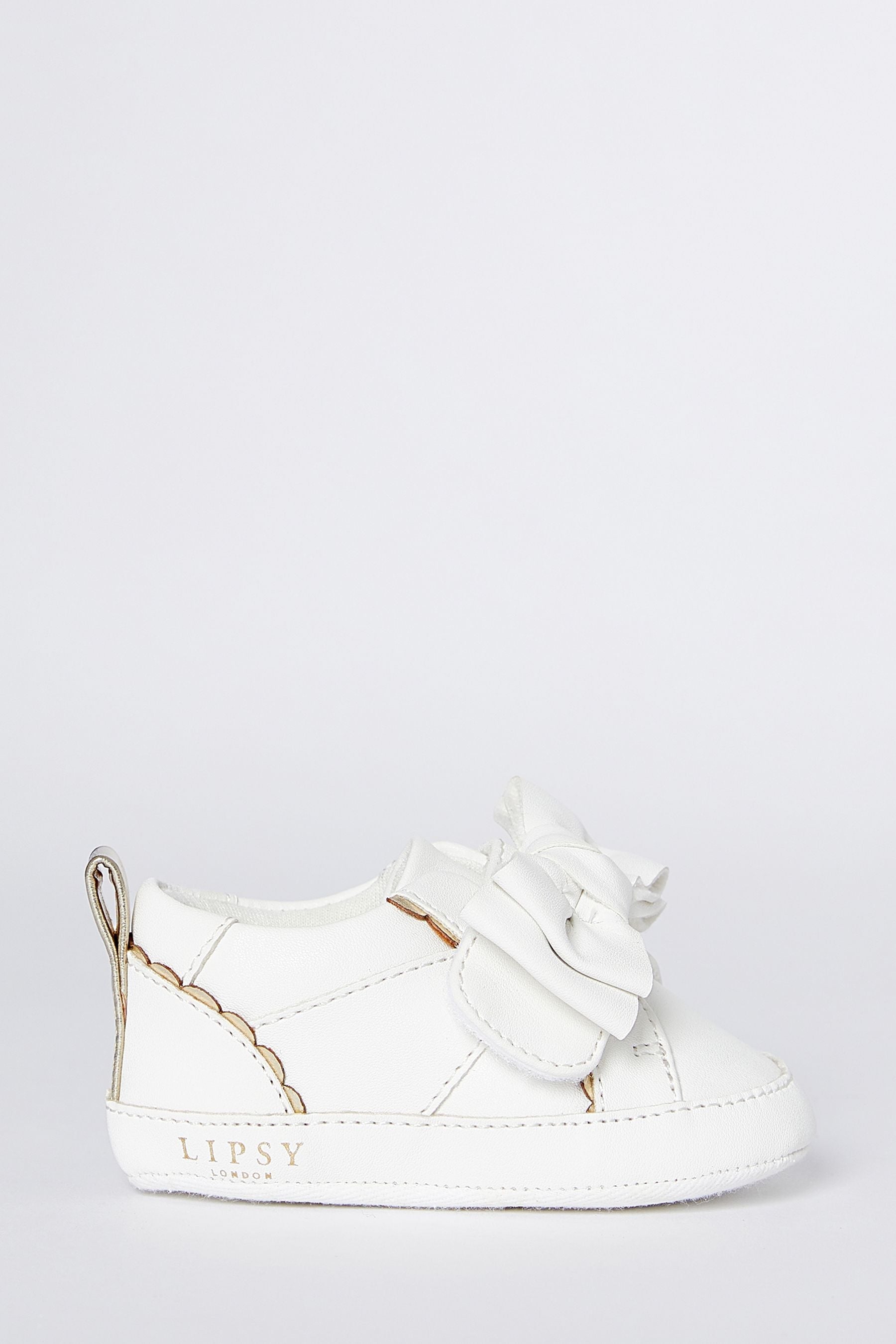 White Bow Pram Trainer Shoe - Baby