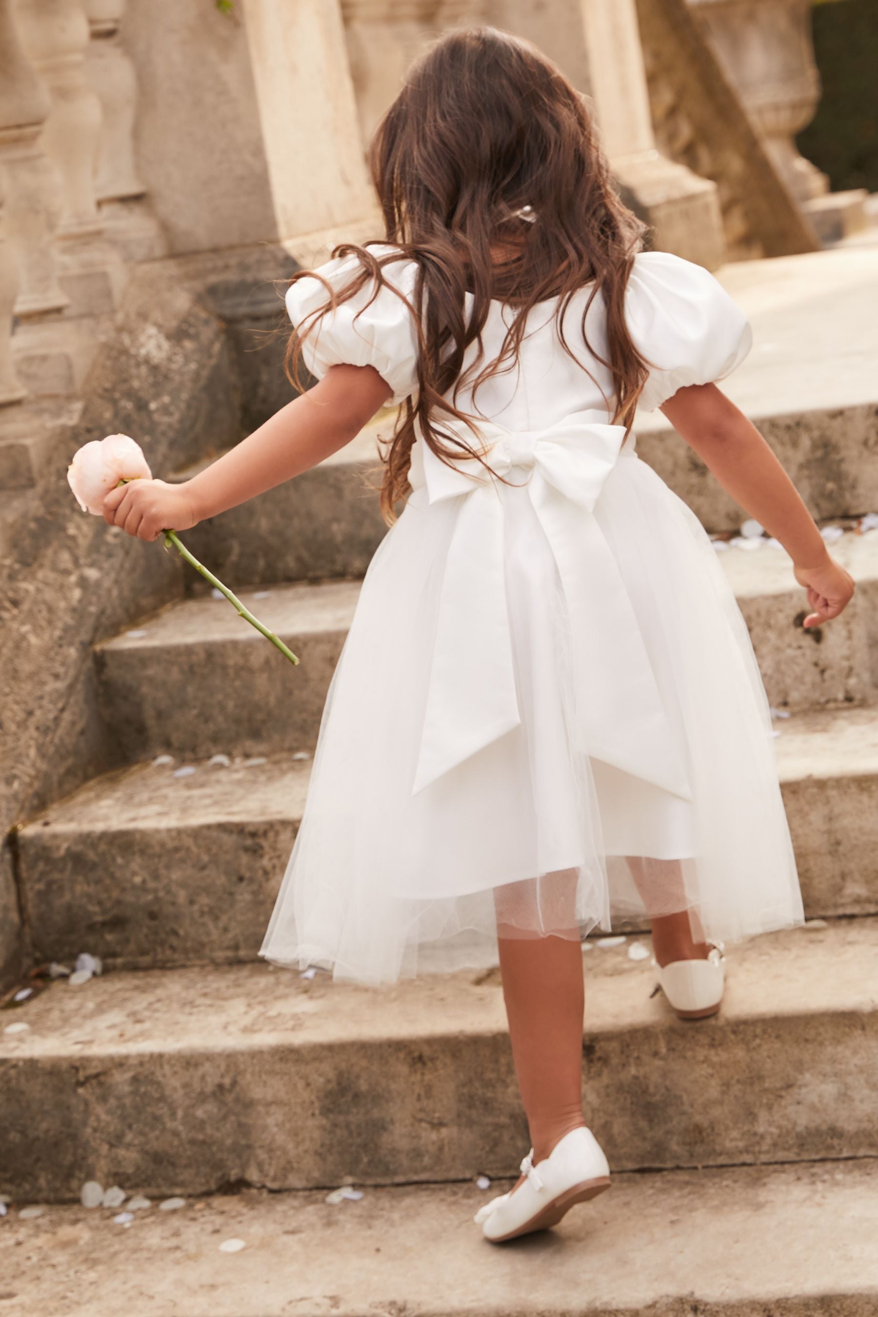 Lipsy Ivory Puff Sleeve Occasion Dress (3yrs-12yrs)