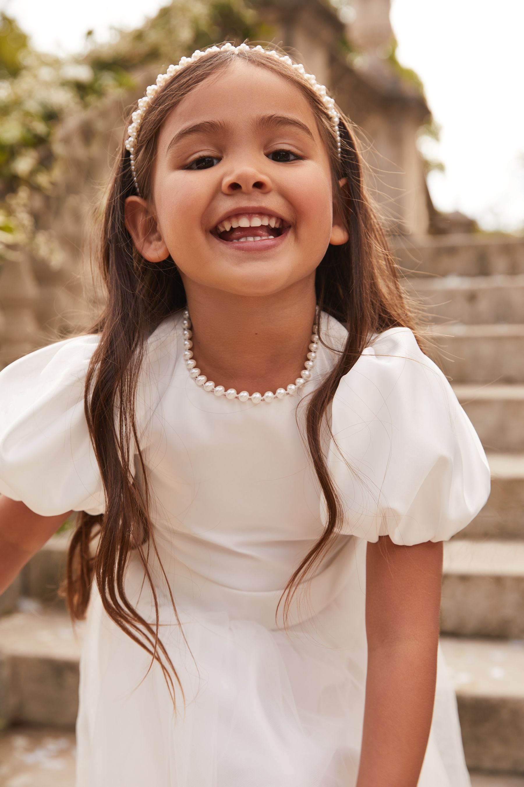 Lipsy Ivory Puff Sleeve Occasion Dress (3yrs-12yrs)