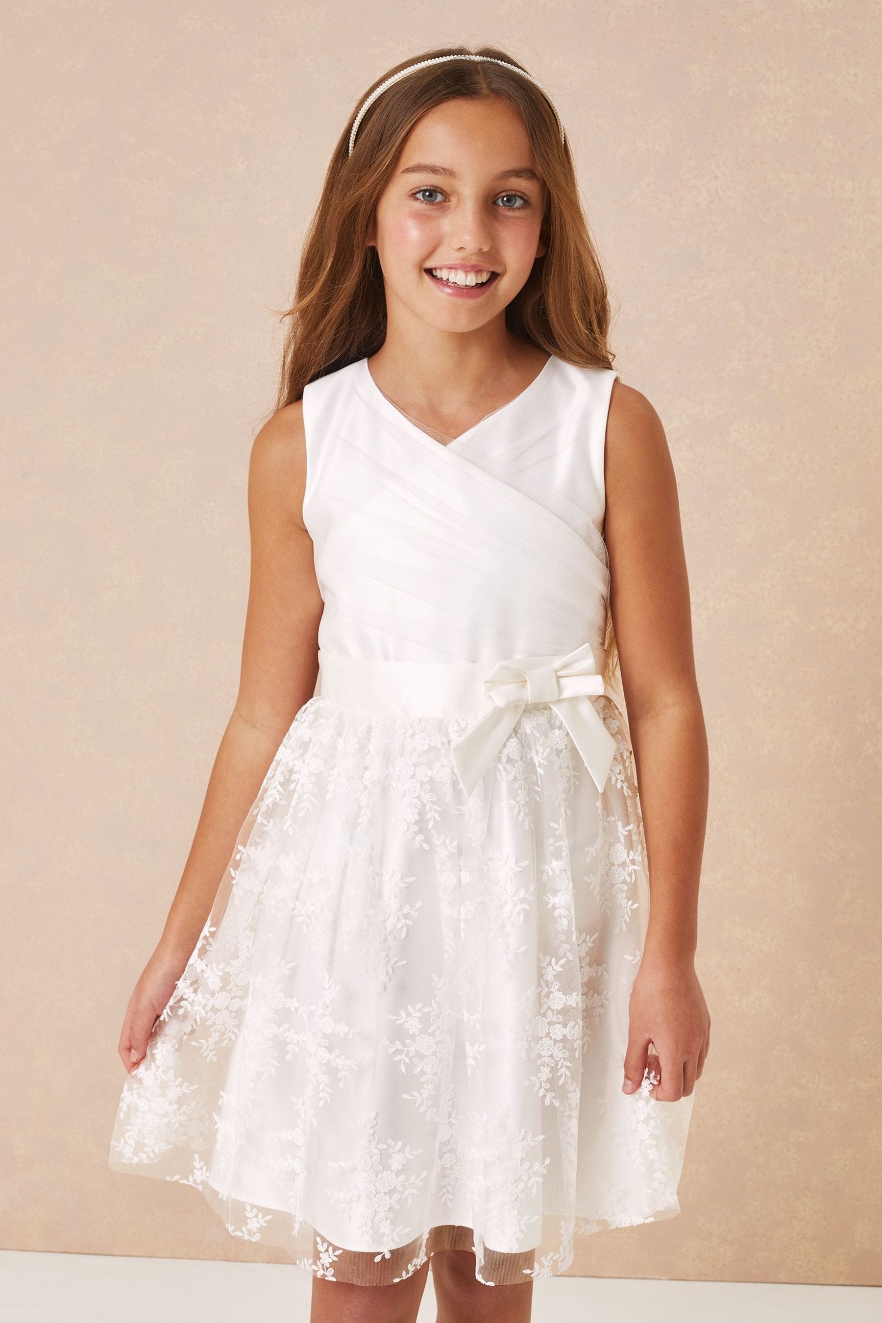 White Embroidered Skirt Occasion Dress