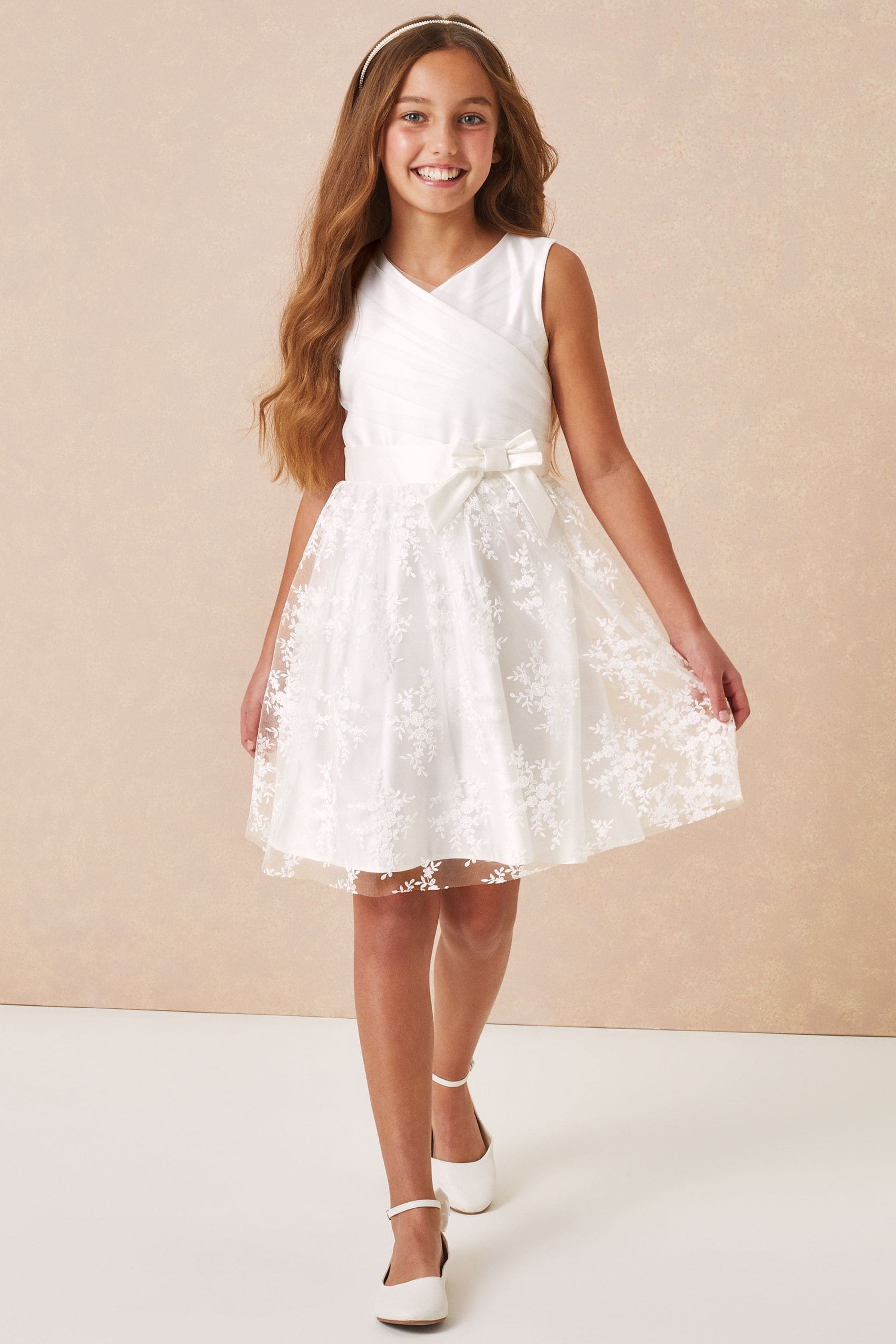 White Embroidered Skirt Occasion Dress