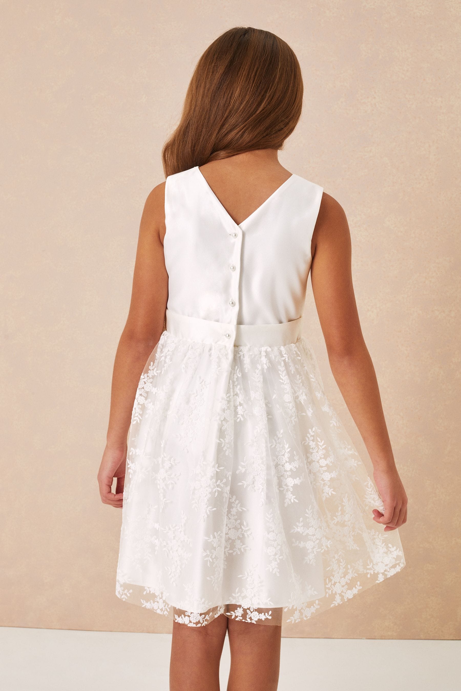 White Embroidered Skirt Occasion Dress