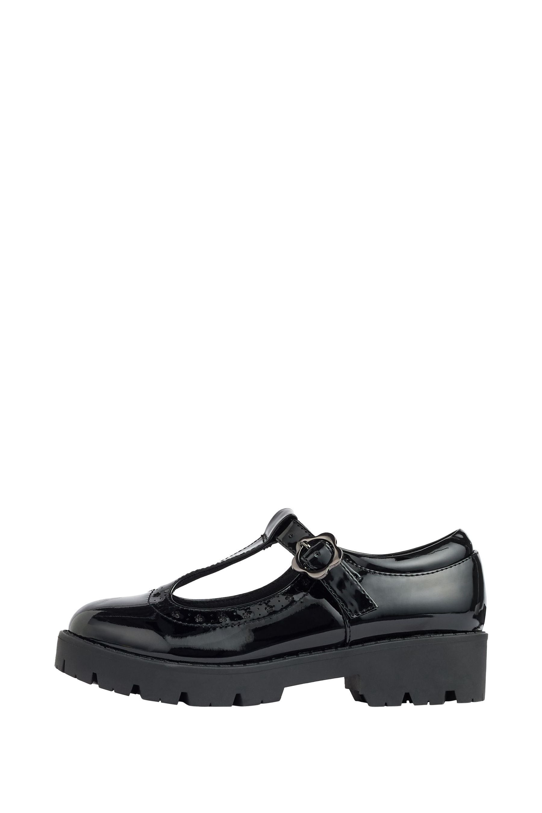 Black Patent Flower Mary Jane Flat School Shoe