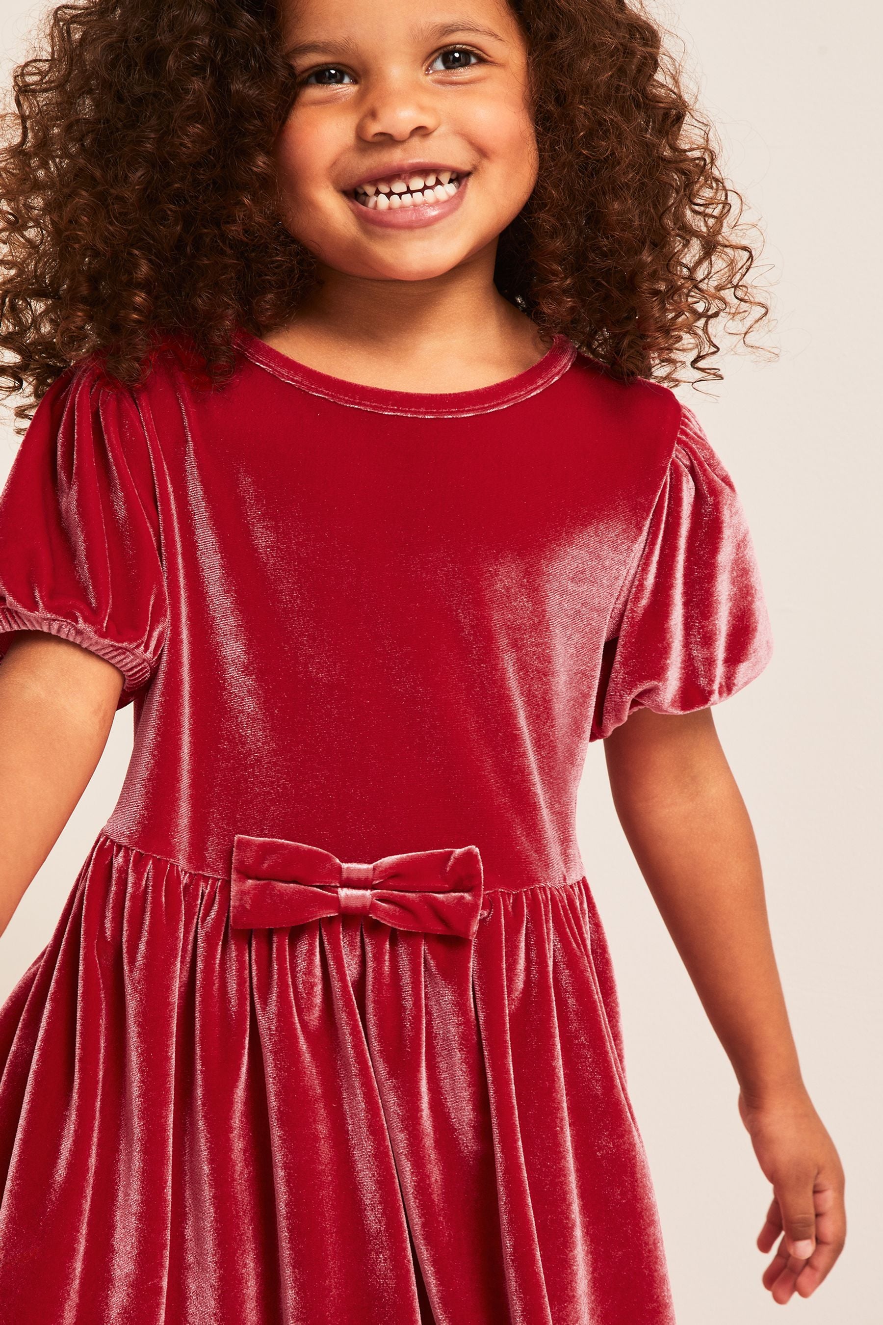 Red Puff Sleeve Velvet Dress (0-6yrs)