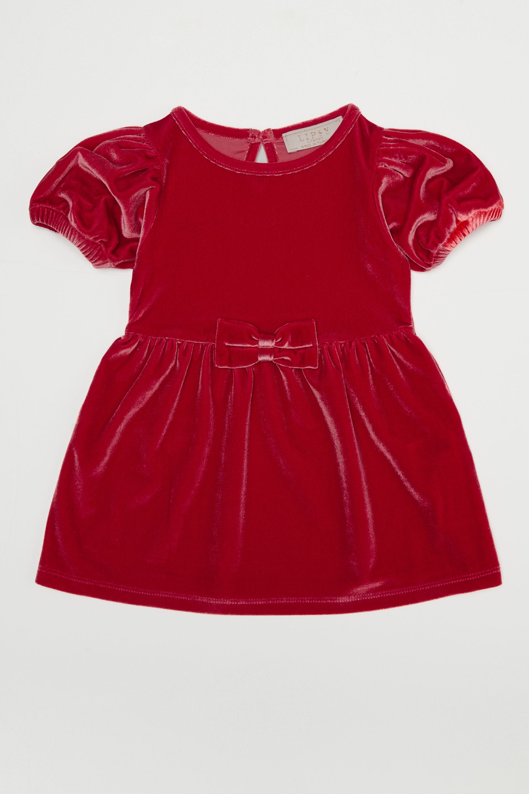 Red Puff Sleeve Velvet Dress (0-6yrs)