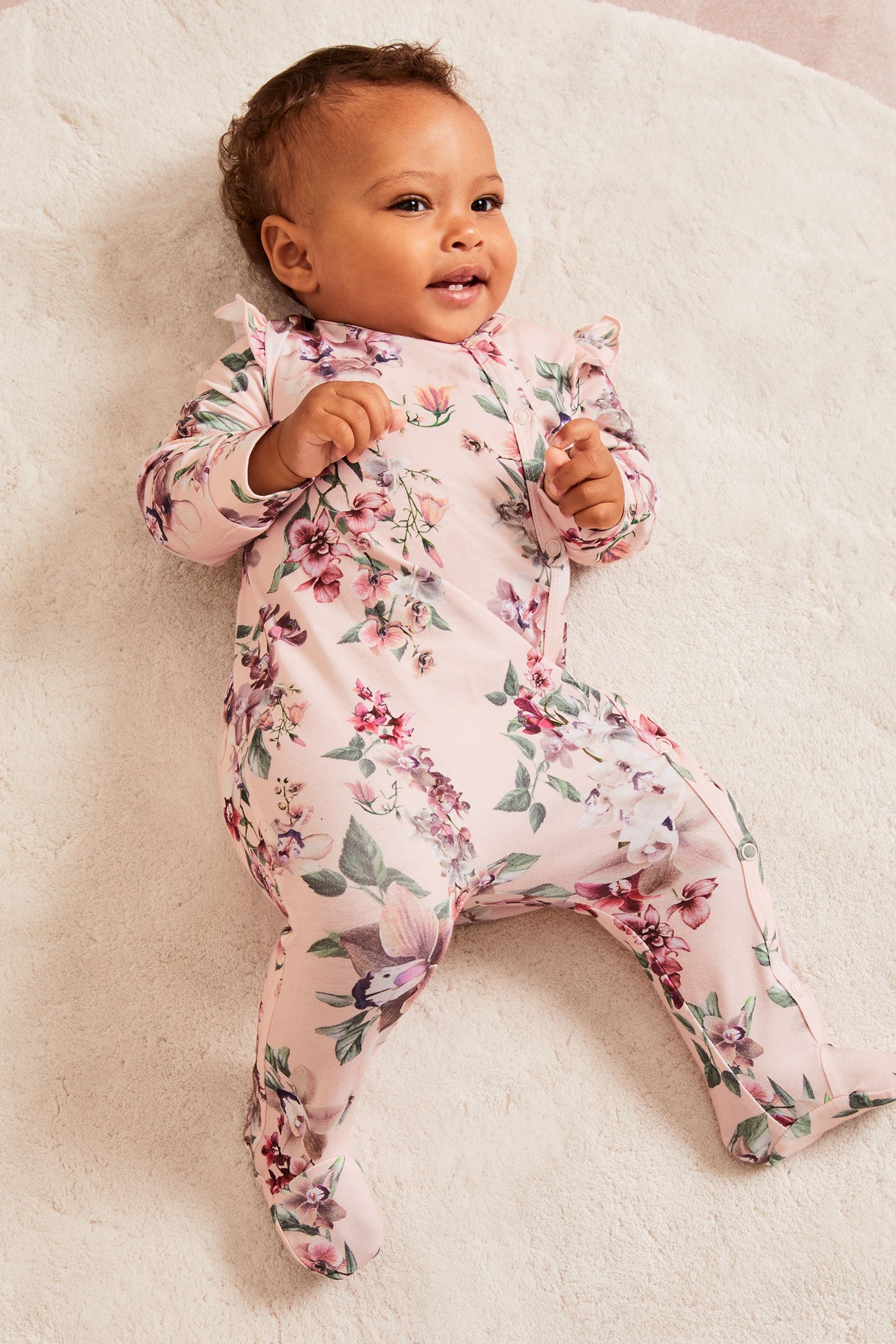 Light Pink Floral Baby Sleepsuit